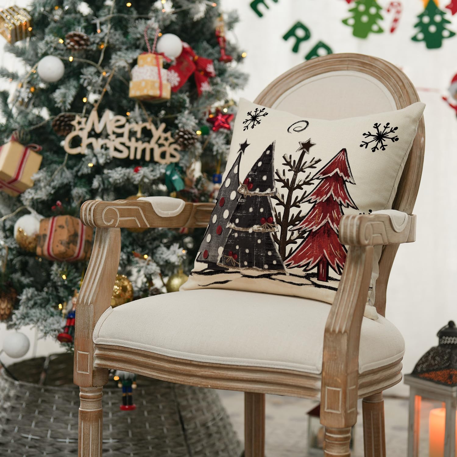 AVOIN colorlife Funda de almohada con diseño de árboles de Navidad a cuadros rojos y negros, 20 x 20 pulgadas, decoración de invierno para sofá