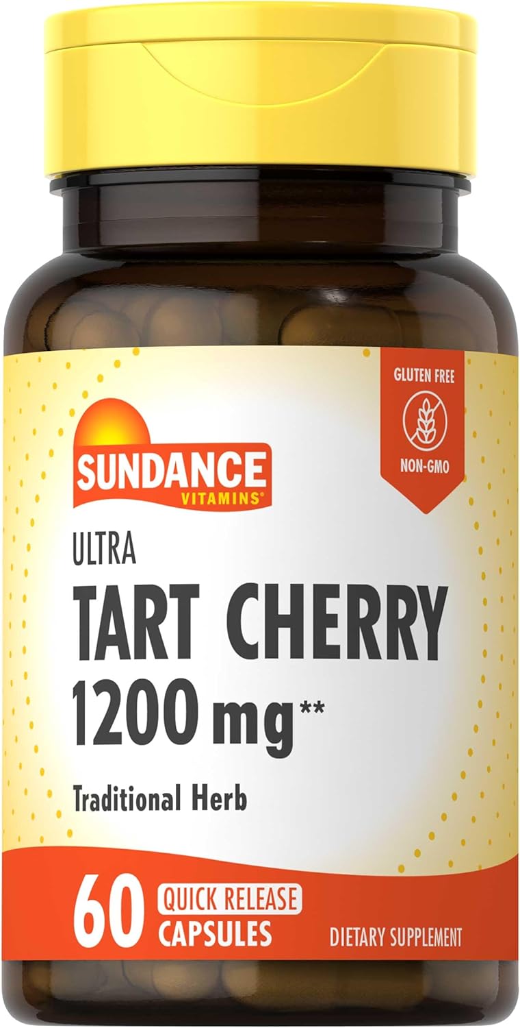 Sundance Cápsulas Tart Cherry de 1200 mg  60 unidades  Suplemento de hierbas tradicional  Fórmula sin OMG y sin gluten