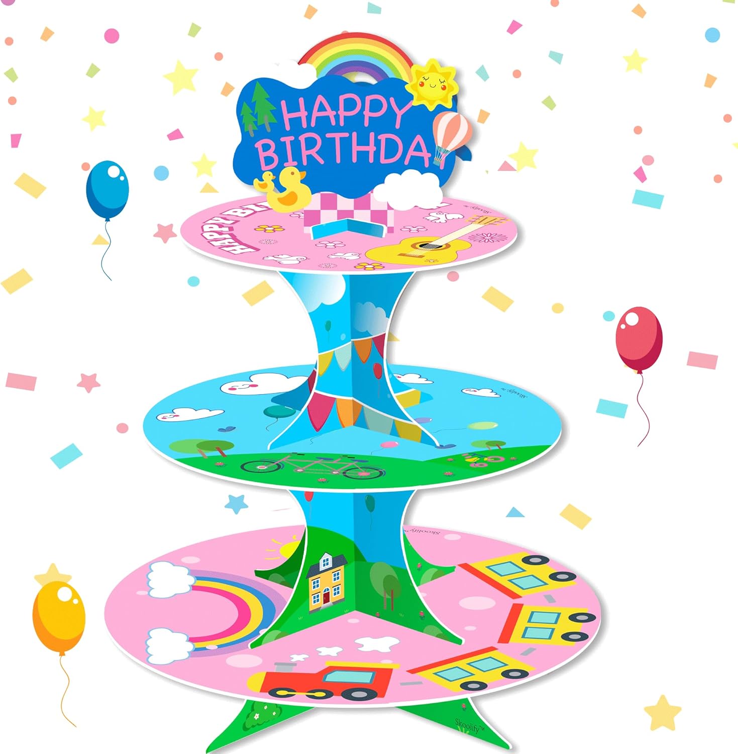 Soporte de cupcakes rosa de dibujos animados, suministros de fiesta temática de niña rosa para niños, decoración de cupcakes, soporte de pastel de