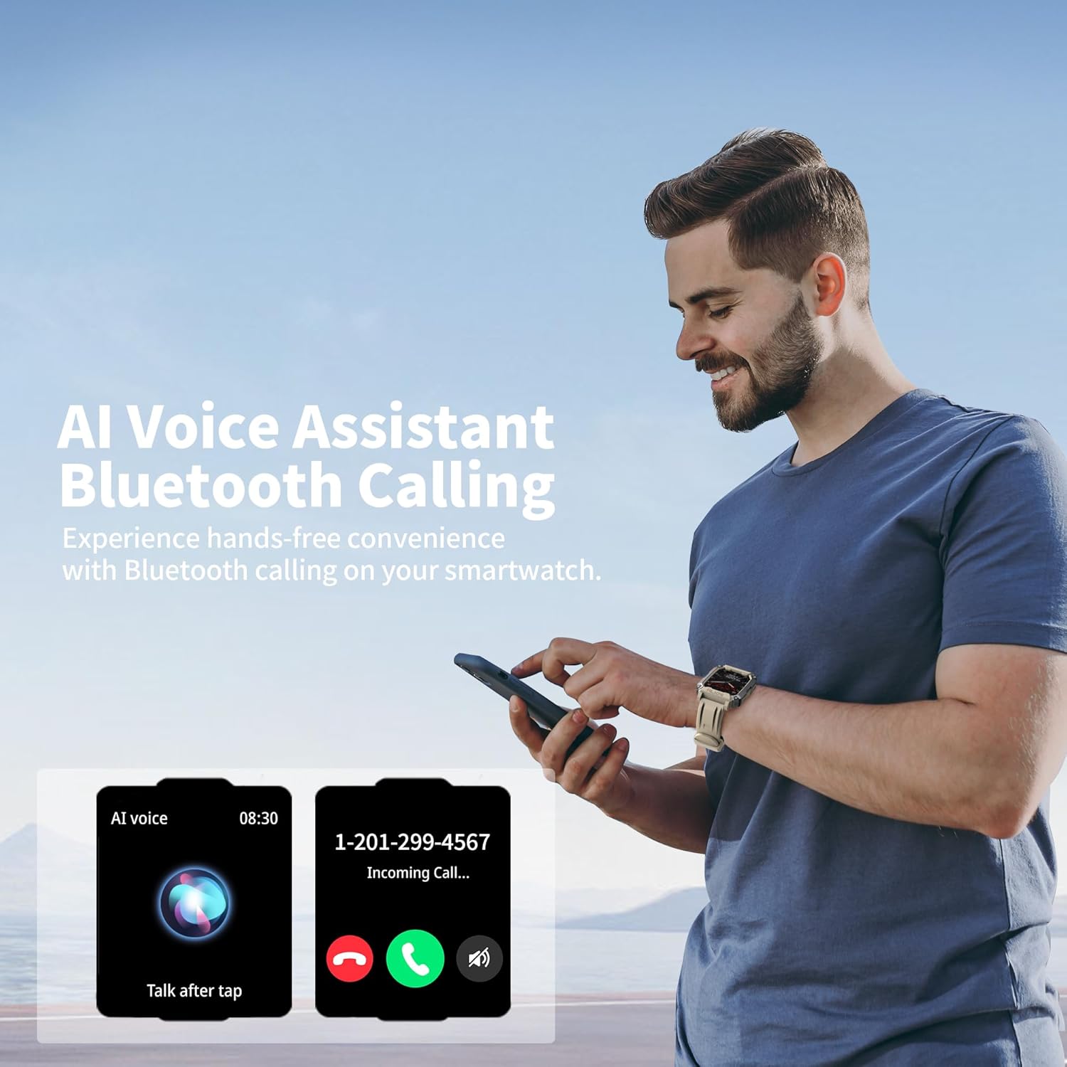 ALKAI Reloj inteligente resistente y militar con llamada Bluetooth impermeable de 5 ATM (respuesta  llamadas de marcado) asistente de inteligencia