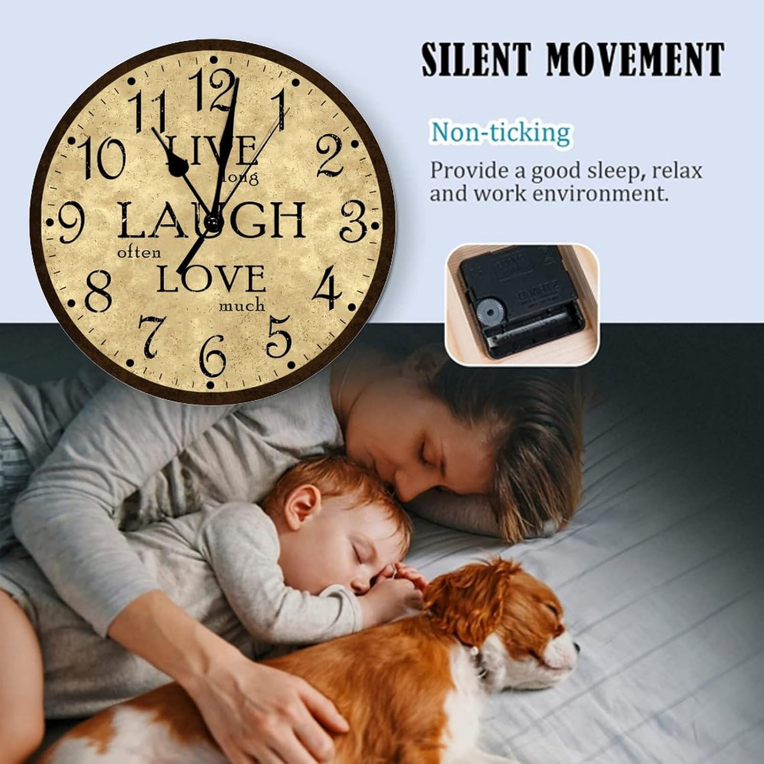 Relojes de pared con pilas, reloj rústico de madera marrón, reloj retro para decoración de cocina, reloj de pared sin tictac, decorativo, fácil de