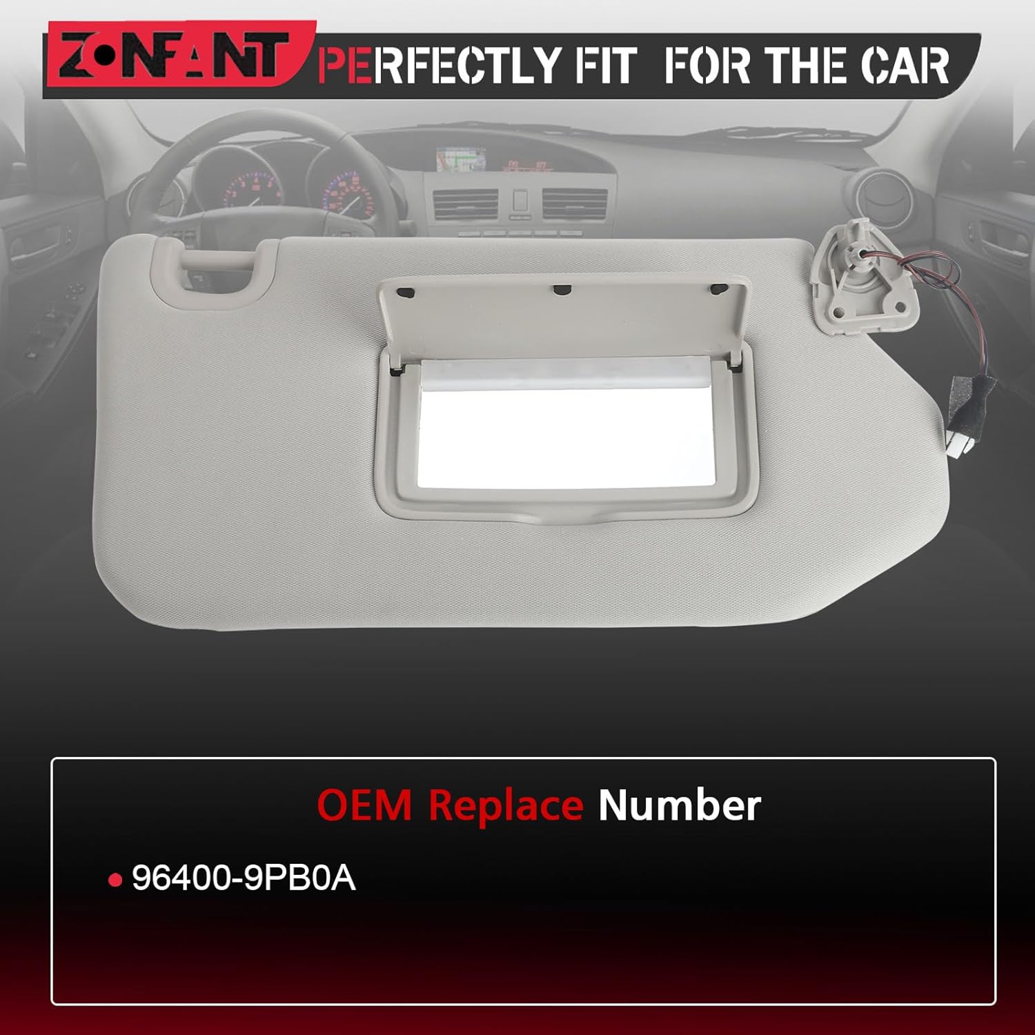 ZONFANT Parasol lateral derecho gris del pasajero con lámpara y espejo sin techo corredizo compatible con Infiniti QX60 JX35 2014-2017, Nissan
