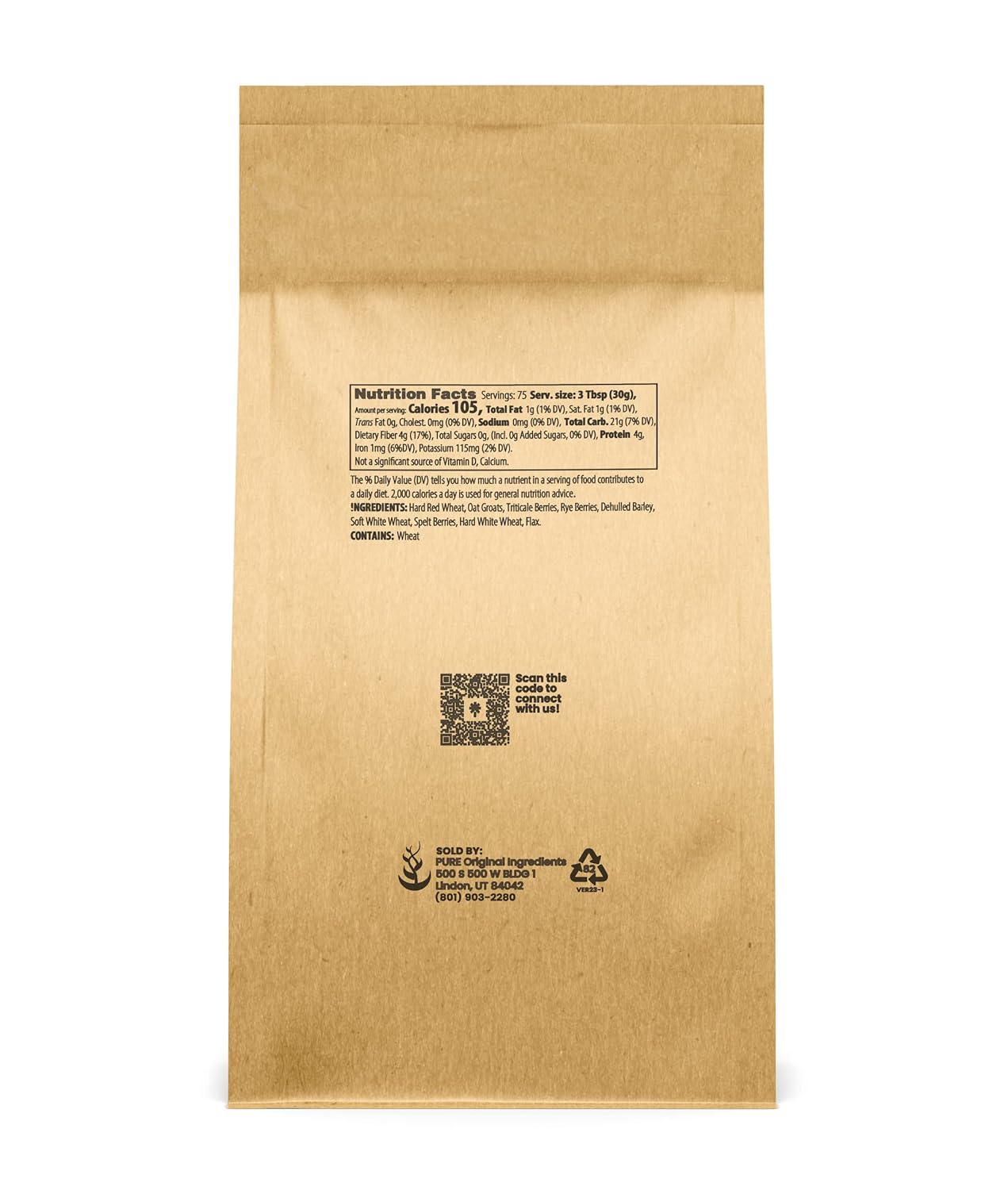 Pure Original Ingredients Harina de 9 granos (5 libras), pan, masa, almacenable, transportable