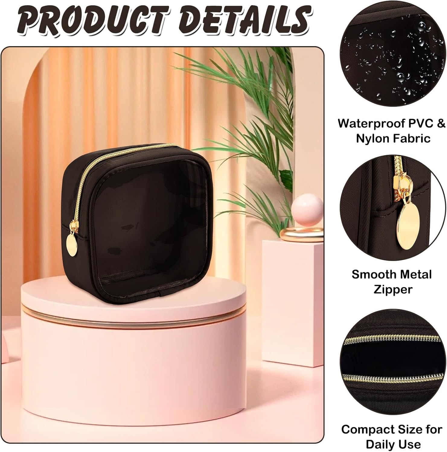 Mini bolsa de maquillaje para bolso, pequeña bolsa transparente, pequeña bolsa de cosméticos de nailon y PVC, bolsa organizadora de artículos de