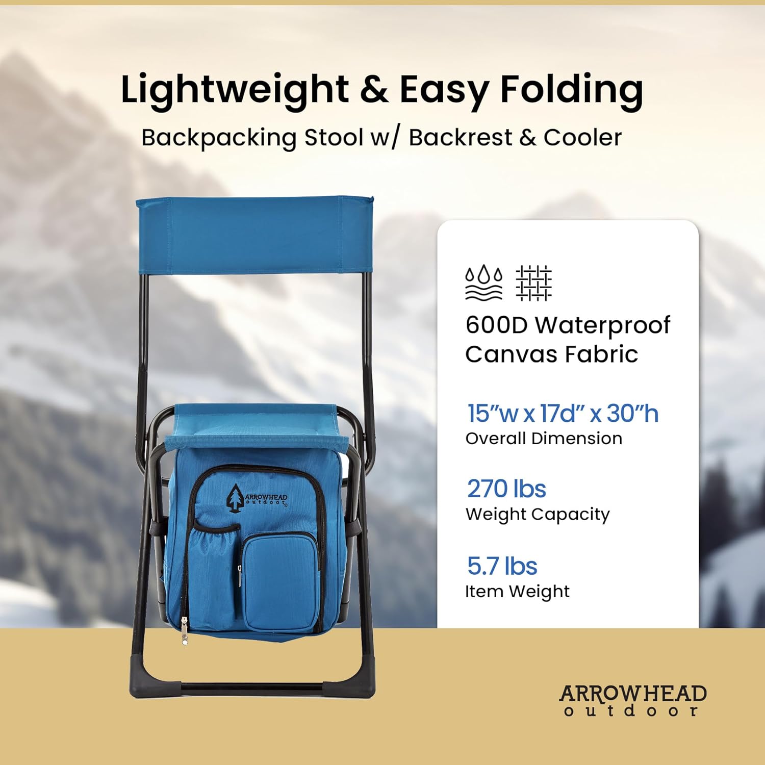 Arrowhead Outdoor Silla de campamento compacta multifunción 3 en 1 mochila, taburete y enfriador aislado, con soporte para botellas y bolsa de