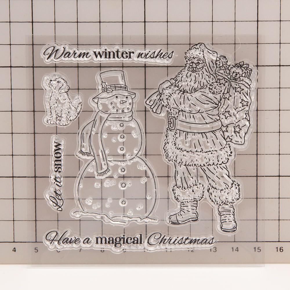 Arbuya Sellos transparentes de Papá Noel de Navidad para hacer tarjetas o diario, sellos de goma de muñeco de nieve de invierno para álbumes de