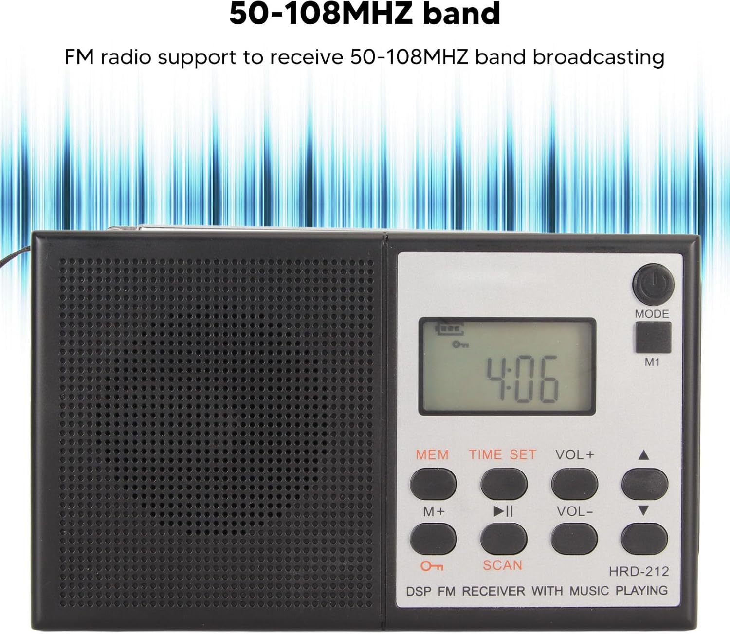 Radio digital AM FM, radios portátiles de onda corta, sintonizador digital recargable y ajustes preestablecidos, pantalla LCD, altavoz bajo,