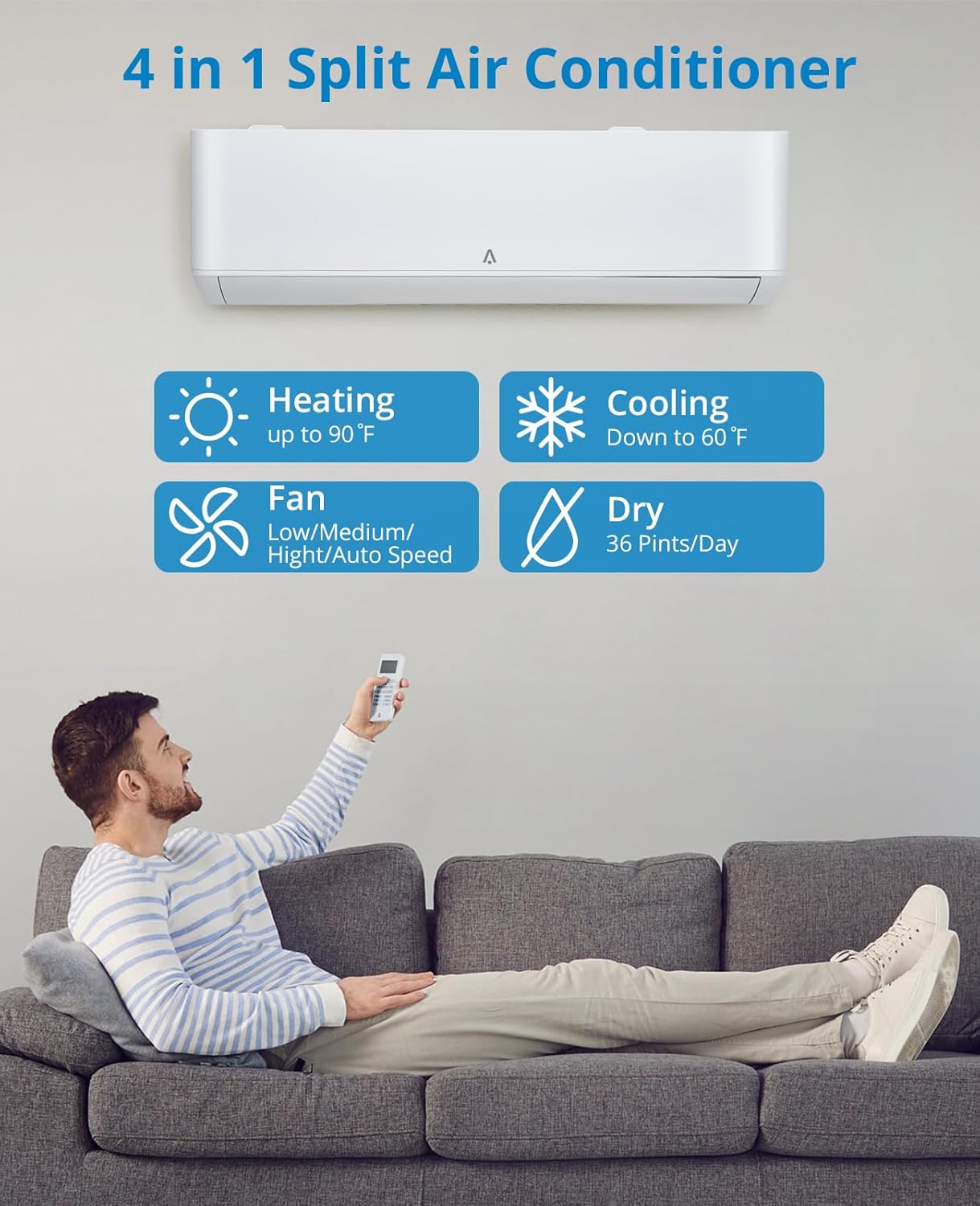Inversor de aire acondicionado de sistema dividido de 12,000 BTU, sistema de calefacción de aire acondicionado dividido 23 SEER, enfría habitaciones