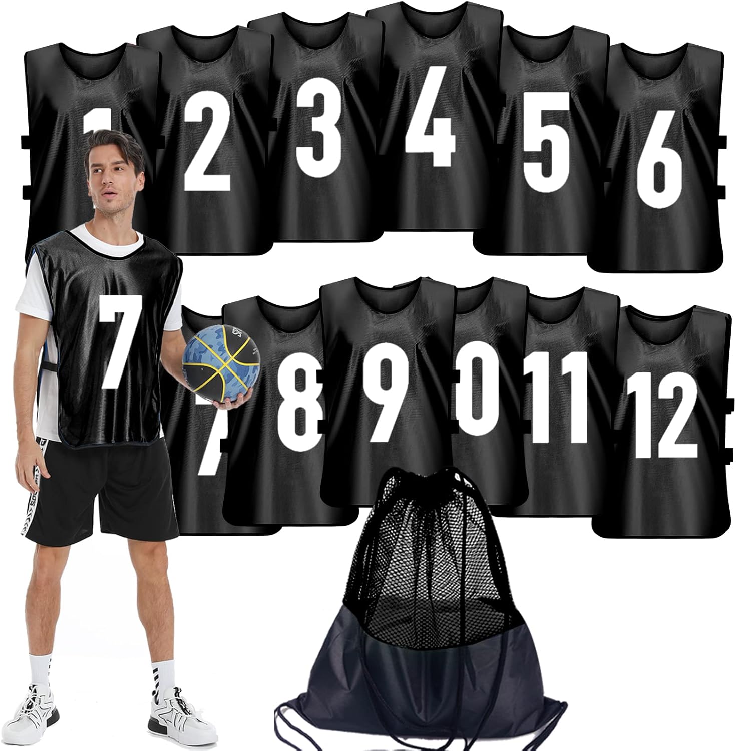 PULUOMASI Scrimmage – Chaleco de entrenamiento (12 unidades) para deportes de equipo, camisetas para adultos y jóvenes, baberos de fútbol, camisetas