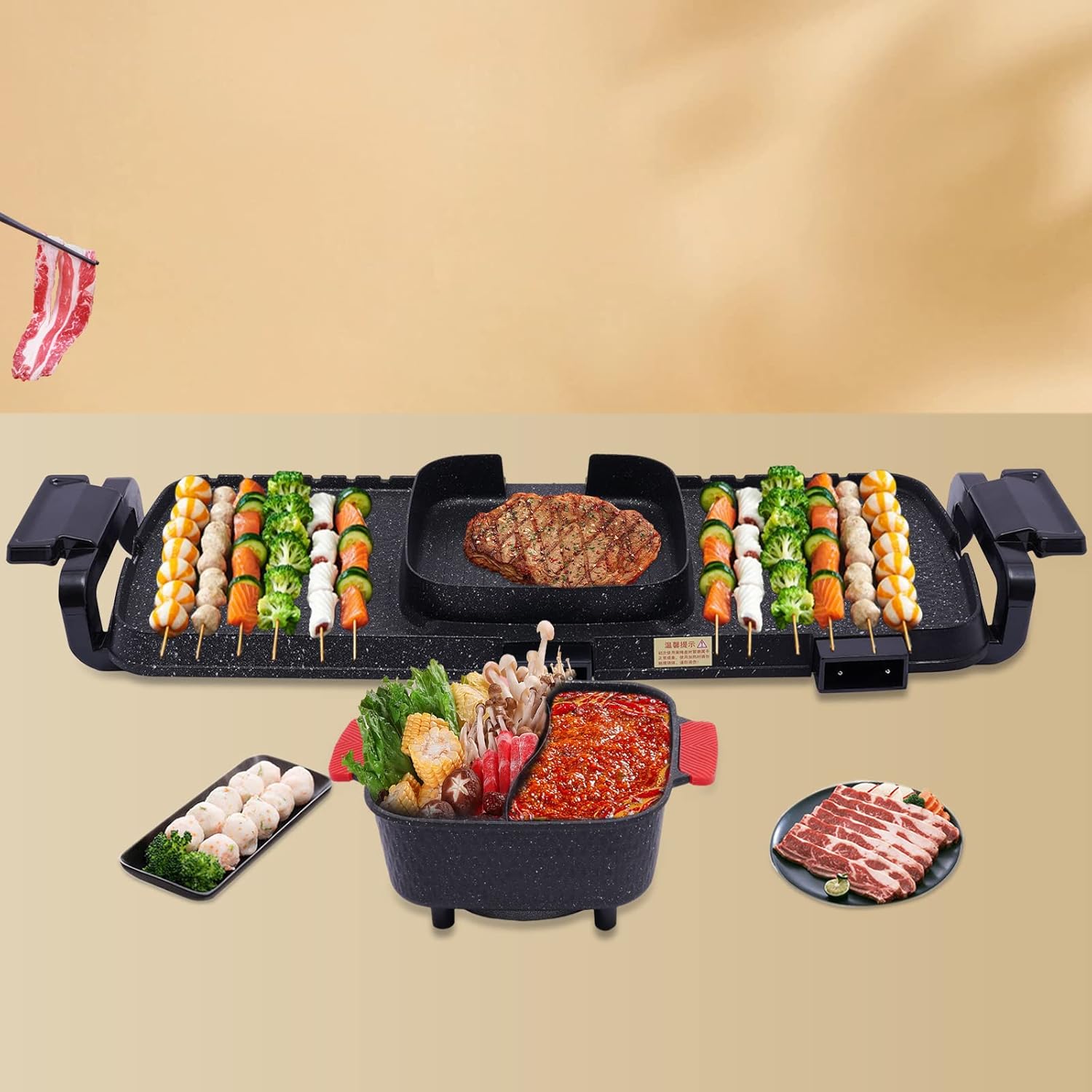 2 en 1 olla caliente olla eléctrica de gran capacidad bandeja para hornear con parrilla interior coreana barbacoa control de temperatura sin humo