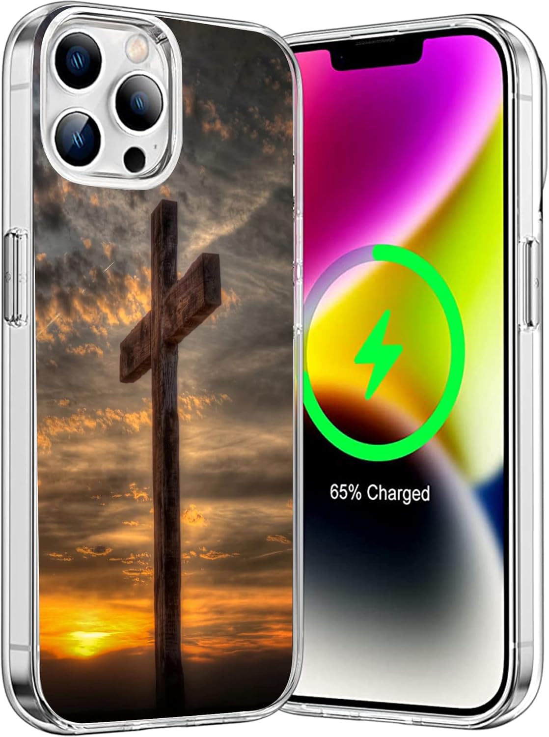 Funda compatible con iPhone 14 Pro  Funda de teléfono retro Dusk Christian Cross funda delgada y suave TPU a prueba de golpes
