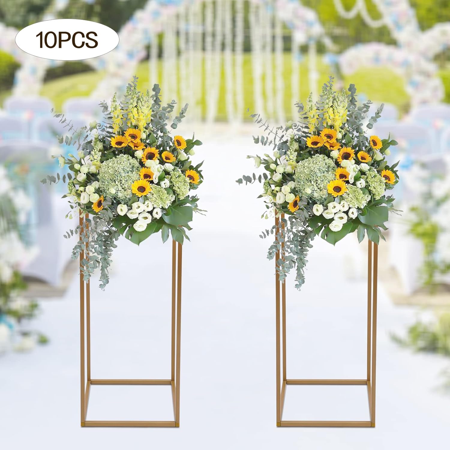 10 piezas de centro de mesa de oro para bodas, 23.6 pulgadas de metal geométrico jarrón de flores soporte para arreglos florales, centros de mesa de