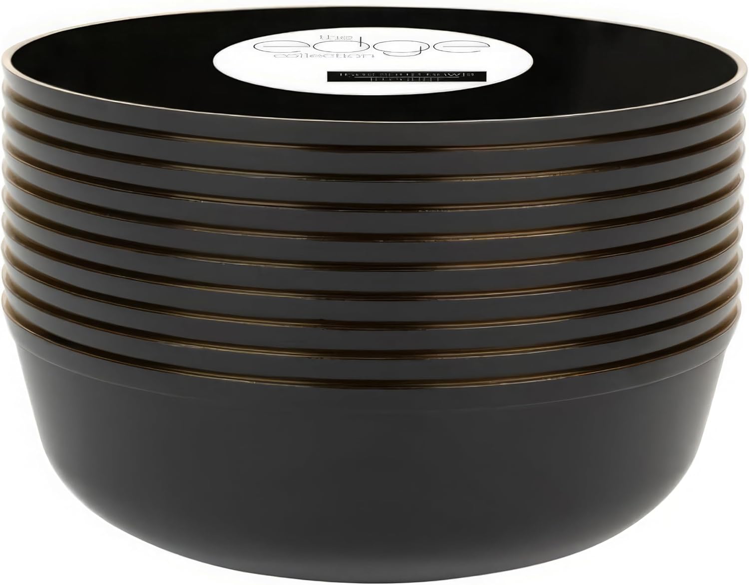 Edge – Cuencos redondos desechables de plástico negros con borde dorado, 16 onzas (10 unidades), para fiestas, eventos y ocasiones especiales