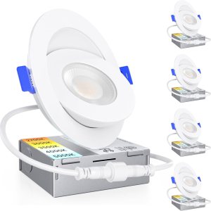 Ensenior Paquete de 4 luces LED empotrables LED de 4 pulgadas 5CCT con caja de conexiones, iluminación ocular direccional ajustable de 360+90, Ensenior Paquete de 4 luces LED empotrables LED de 4 pulgadas 5CCT con caja de conexiones, iluminación ocular direccional ajustable de 360+90,