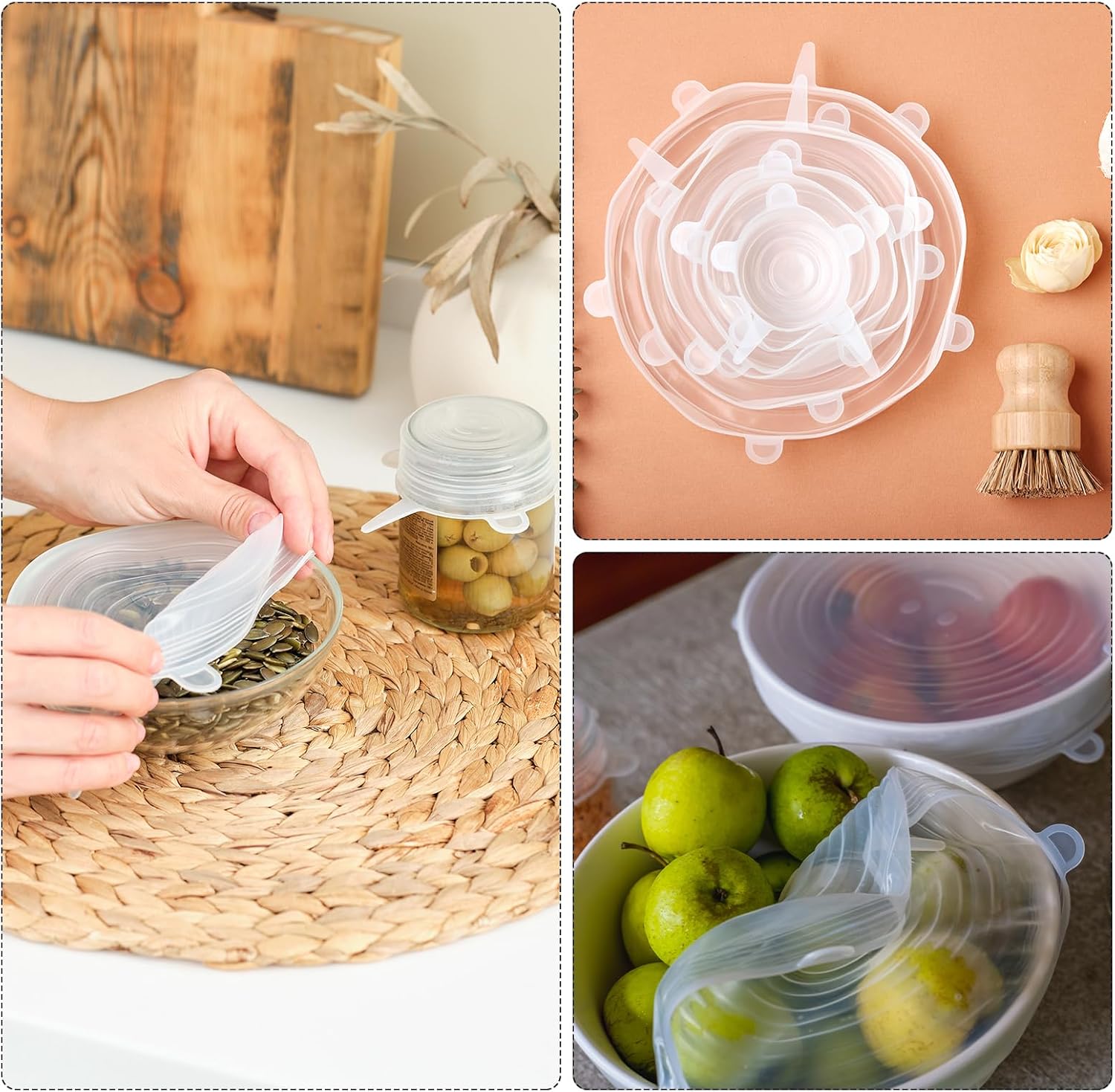 uxcell Tapas elásticas de silicona, paquete de 12 tapas redondas de 6 tamaños, tapas de silicona reutilizables para tazas, cuencos y cubierta de