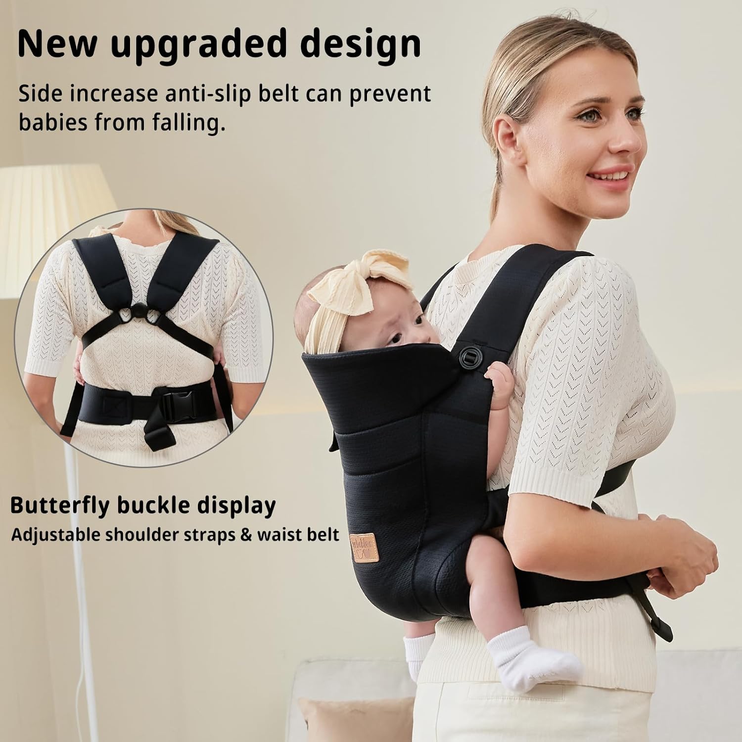 vrbabies Portabebés ergonómico para recién nacidos, con manos libres, transpirable, perfecto para bebés y bebés, regalo de ducha (negro)