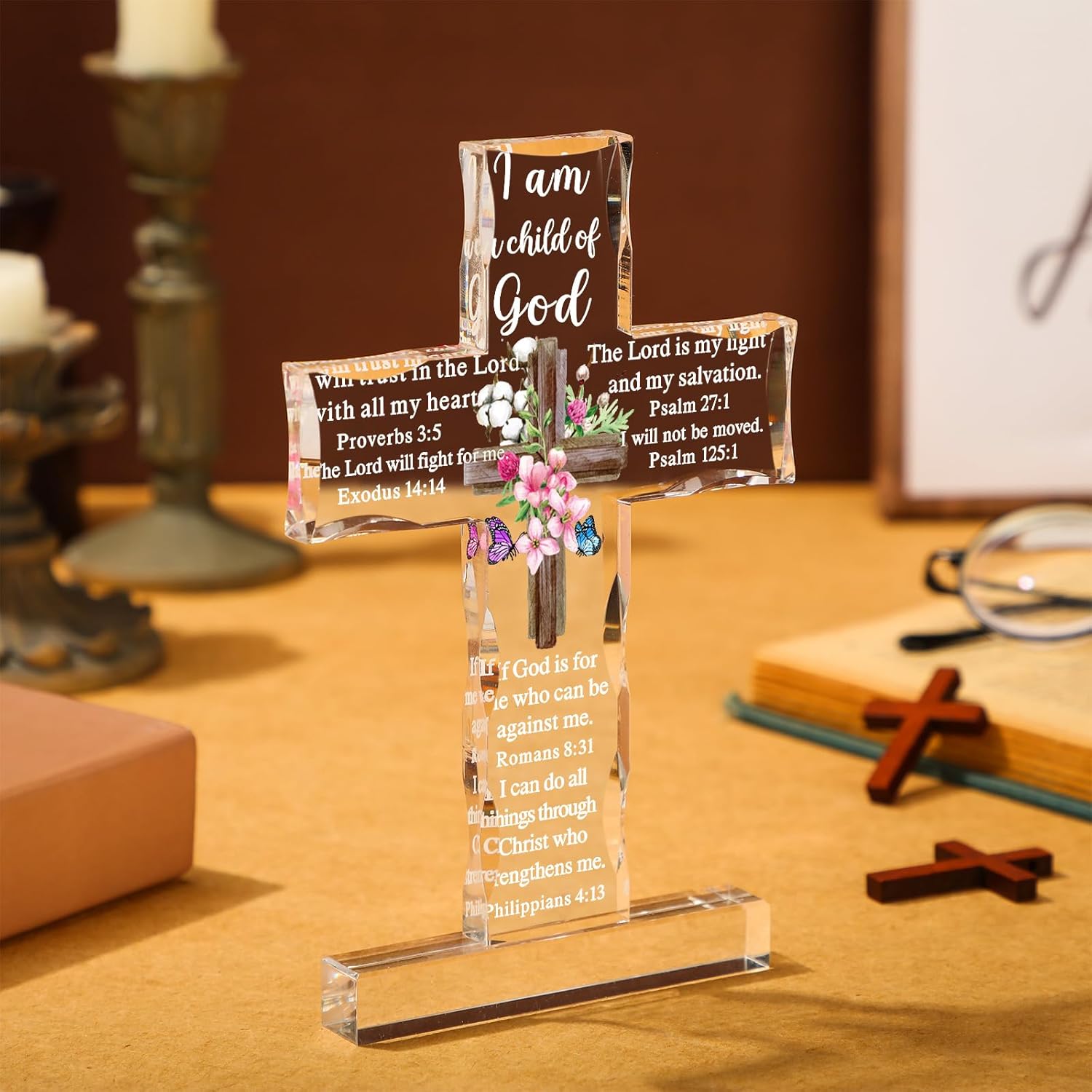 Regalos inspiradores de cruz cristiana de acrílico con versículos de la Biblia y oraciones, girasol, regalos religiosos de las Escrituras para