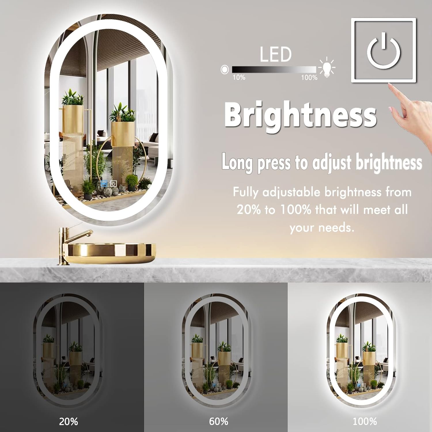 MEIOUKA Espejo de tocador ovalado iluminado de 20 x 33 pulgadas con luces, espejo LED ovalado para baño montado en la pared, espejo ovalado con luz