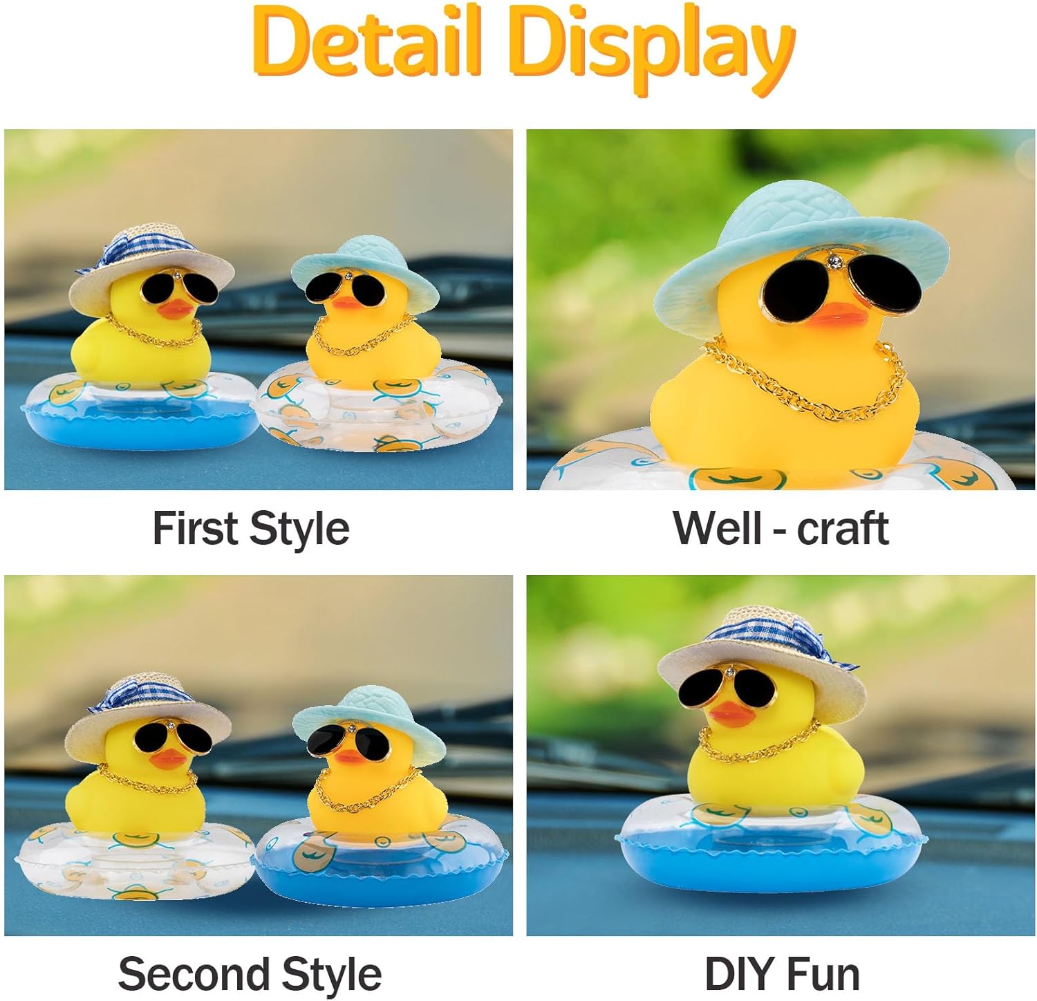 wonuu 2 adornos de pato para salpicadero de automóvil, adornos de goma para decoración de tablero de automóvil, accesorios de decoración con mini