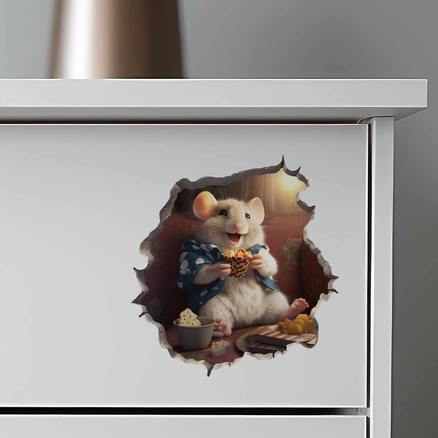 Calcomanía de pared 3D con agujero de ratón, diseño de papa, ratón