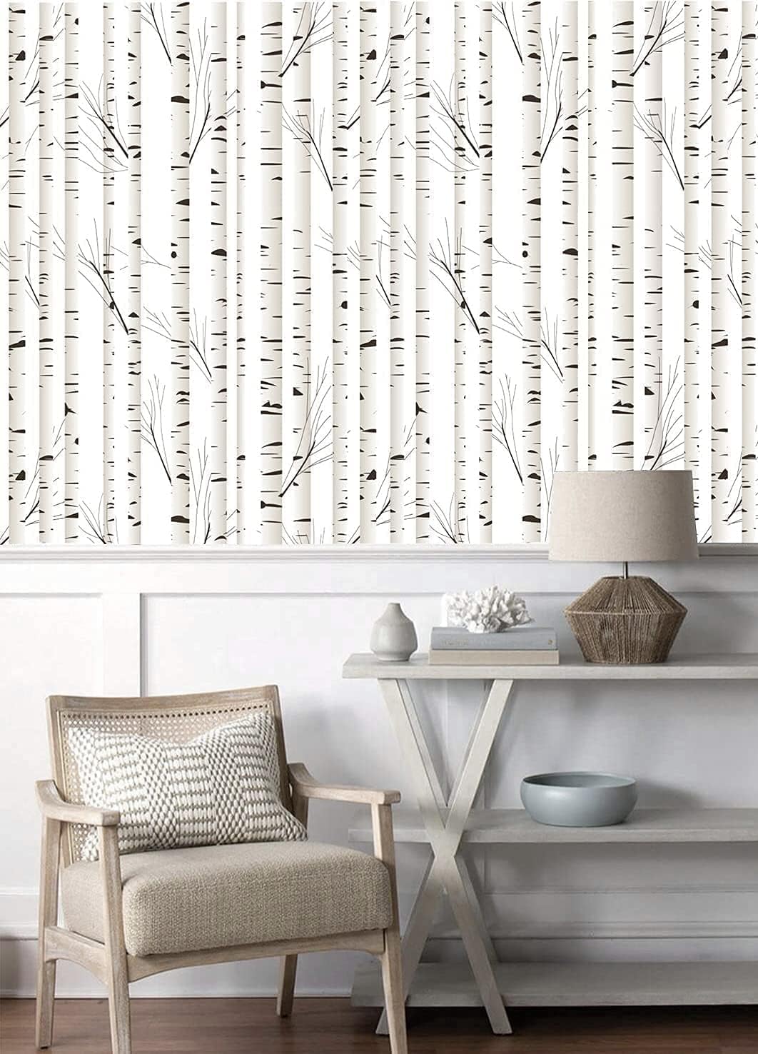 Blooming Wall Papel tapiz minimalista neutro de abedul autoadhesivo para decoración de pared (17.7 x 118 pulgadas)