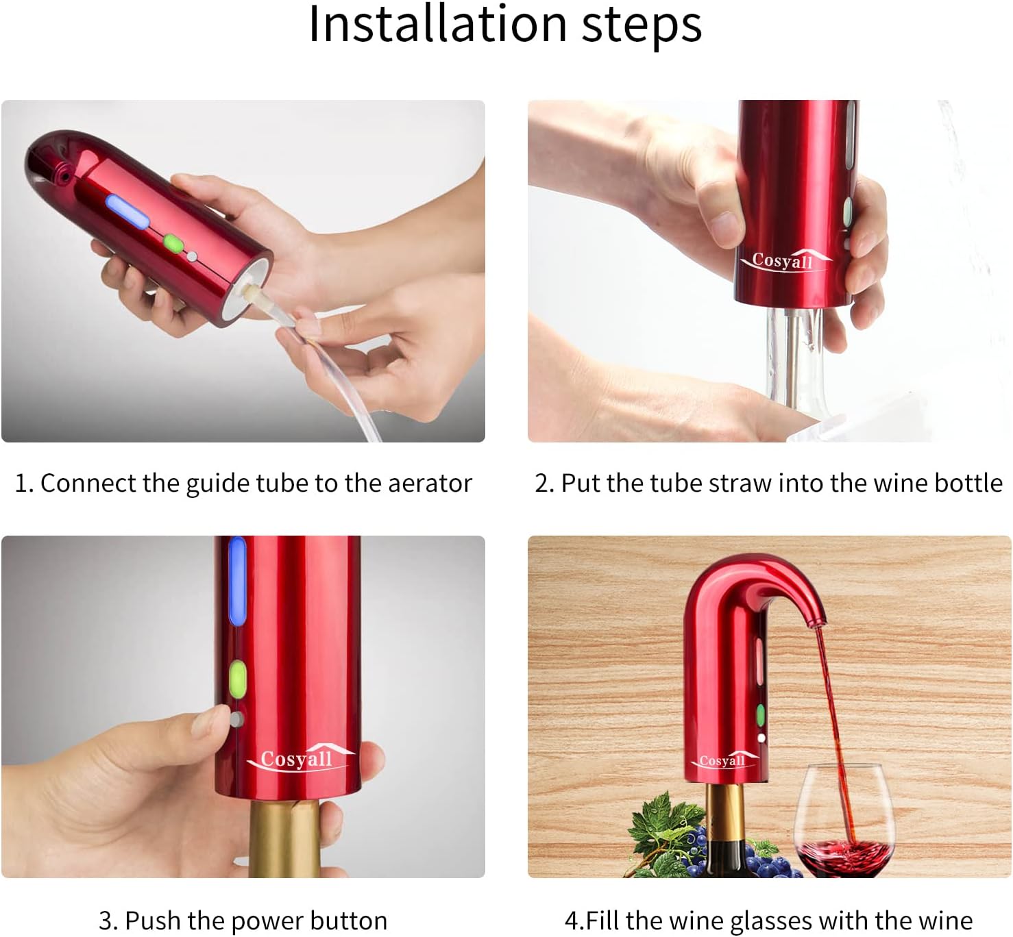 Decantador eléctrico portátil recargable por USB, dispensador de vino automático de un botón, oxigenación rápida del vino tinto, rojo