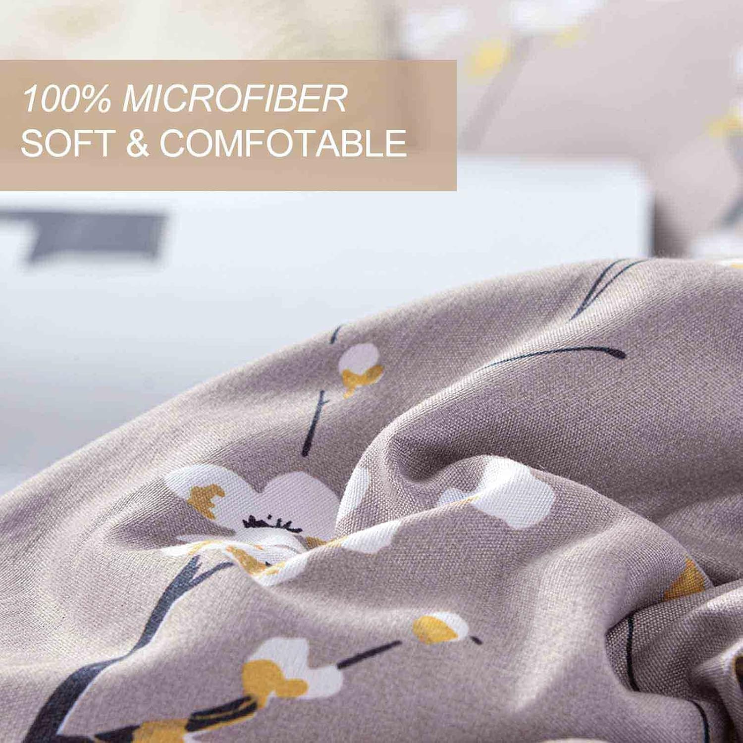 Nanko – Juego de edredón King de 3 piezas de 104 x 90 pulgadas, ropa de cama de microfibra suave con estampado floral gris pastel, edredón acolchado