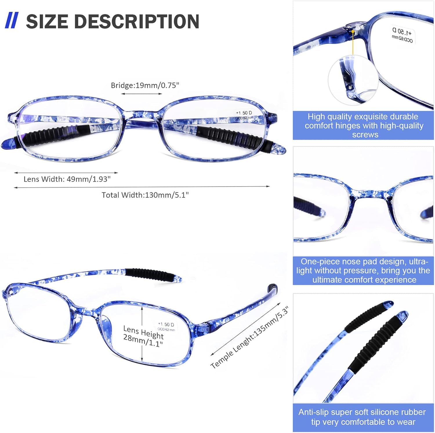 AQWANO Lentes de lectura flexibles irrompibles para computadora, bloqueo de luz azul, ligeros, cómodos, TR90 UV400, para mujeres y hombres, 1.25