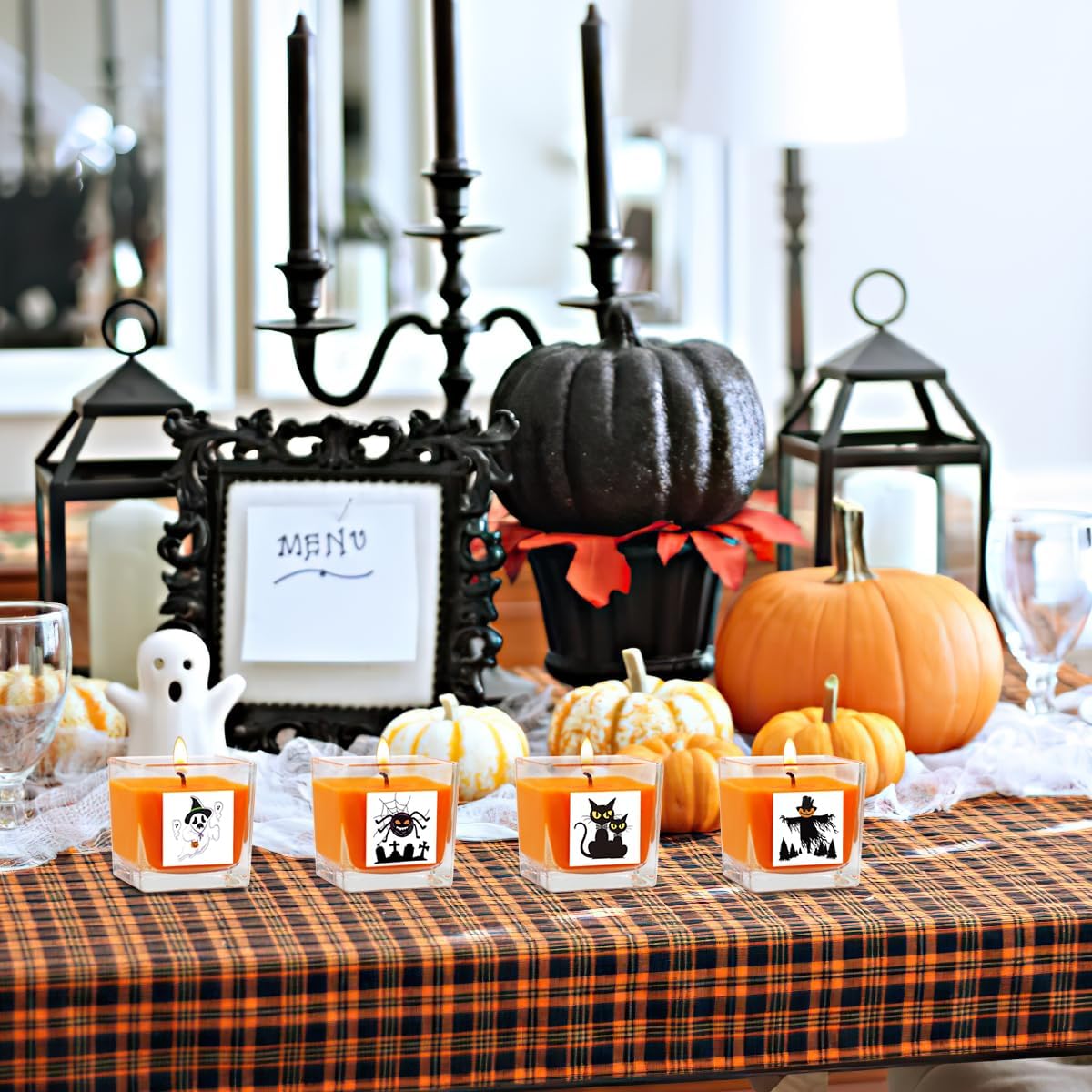 Paquete de 20 velas votivas naranjas en tarro de vidrio cuadrado transparente, velas perfumadas de calabaza, 10 horas de tiempo de combustión,