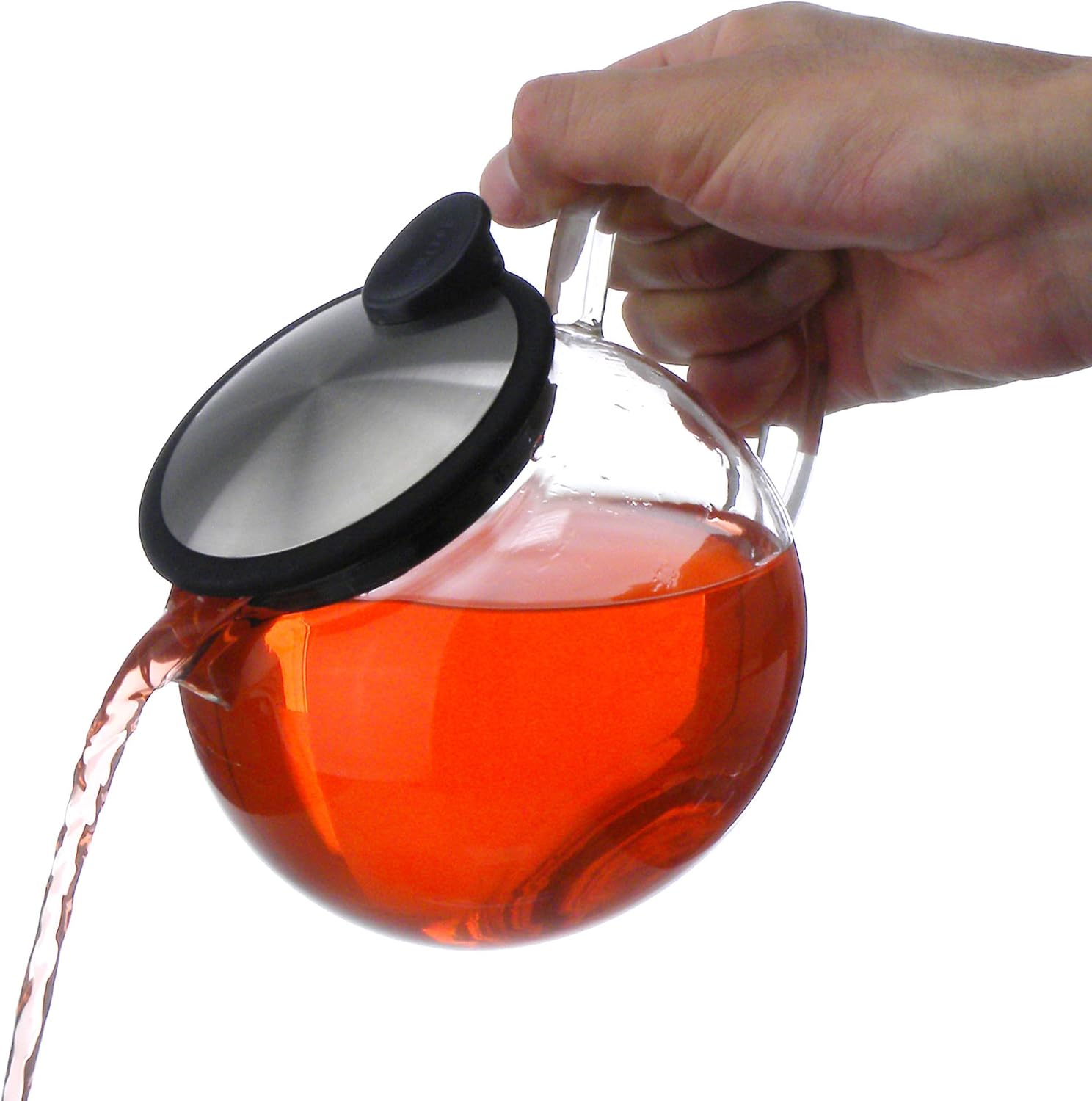 FORLIFE Bola – Tetera de cristal con infusor de cesta, 25 oz.25.4 fl oz., rojo