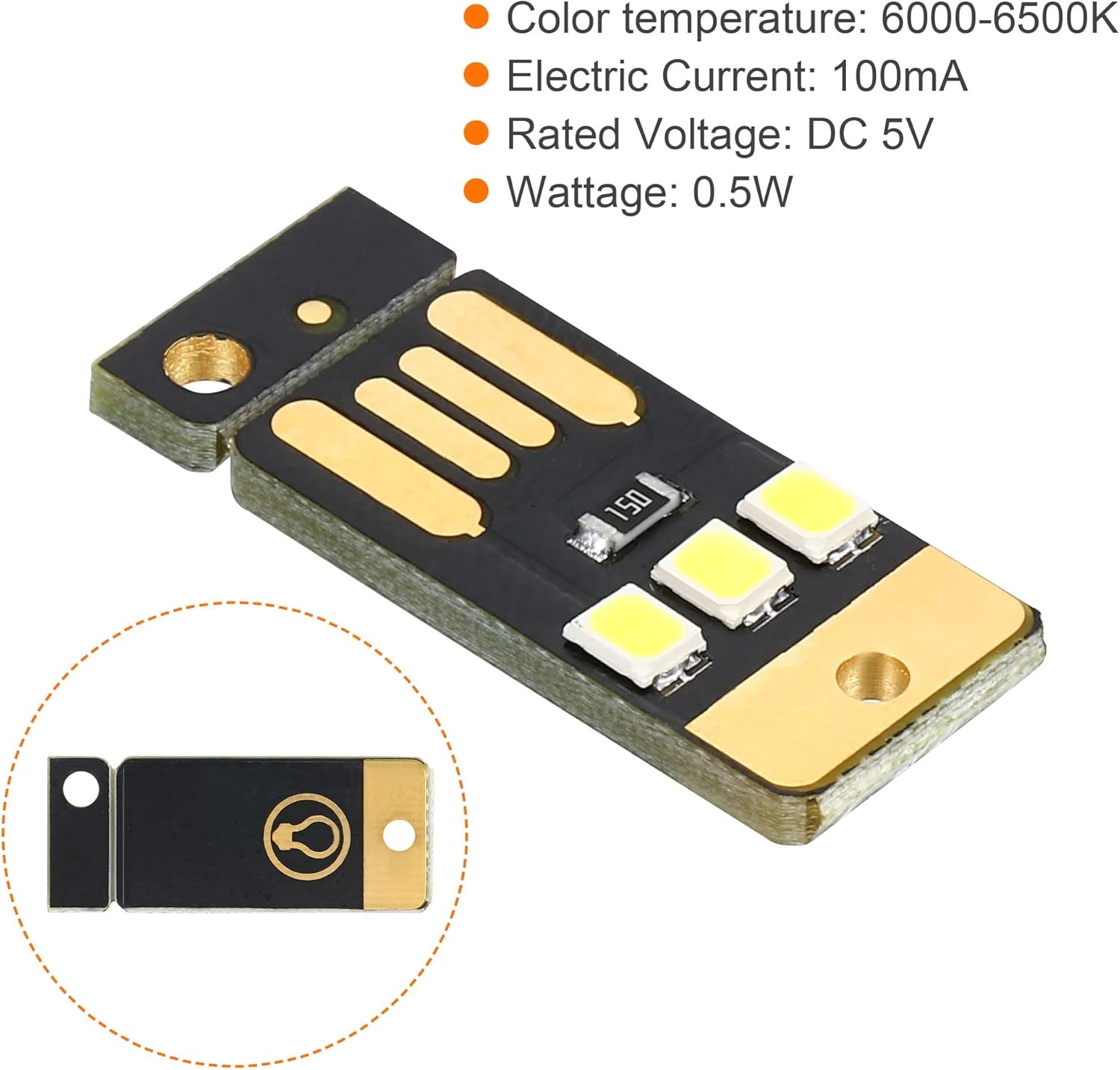 PATIKIL 6000-6500K Mini luz LED USB, paquete de 20 unidades de 0.5W luz nocturna portátil módulo de lámpara delgada para camping teclado portátil,