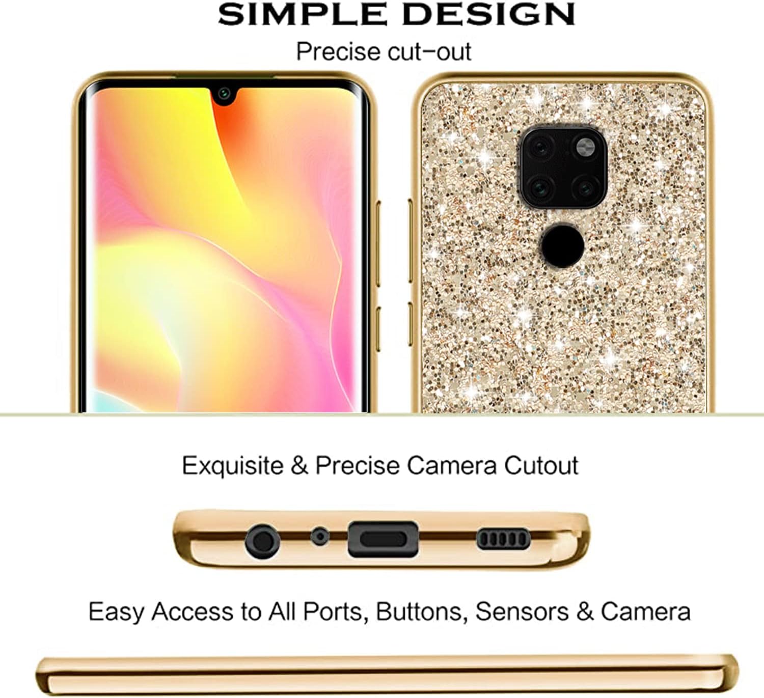 Funda compatible con Huawei Mate 20 con purpurina a prueba de golpes, funda para teléfono Huawei Mate 20, TPU suave brillante y policarbonato de