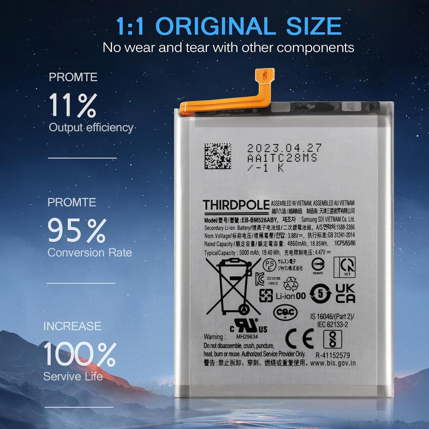 Reemplazo original de la batería para Samsung Galaxy A23 5GM52 5G EB-BM526ABY 5000mAh capacidad estándar SM-M526 SM-A236 batería incluye kit