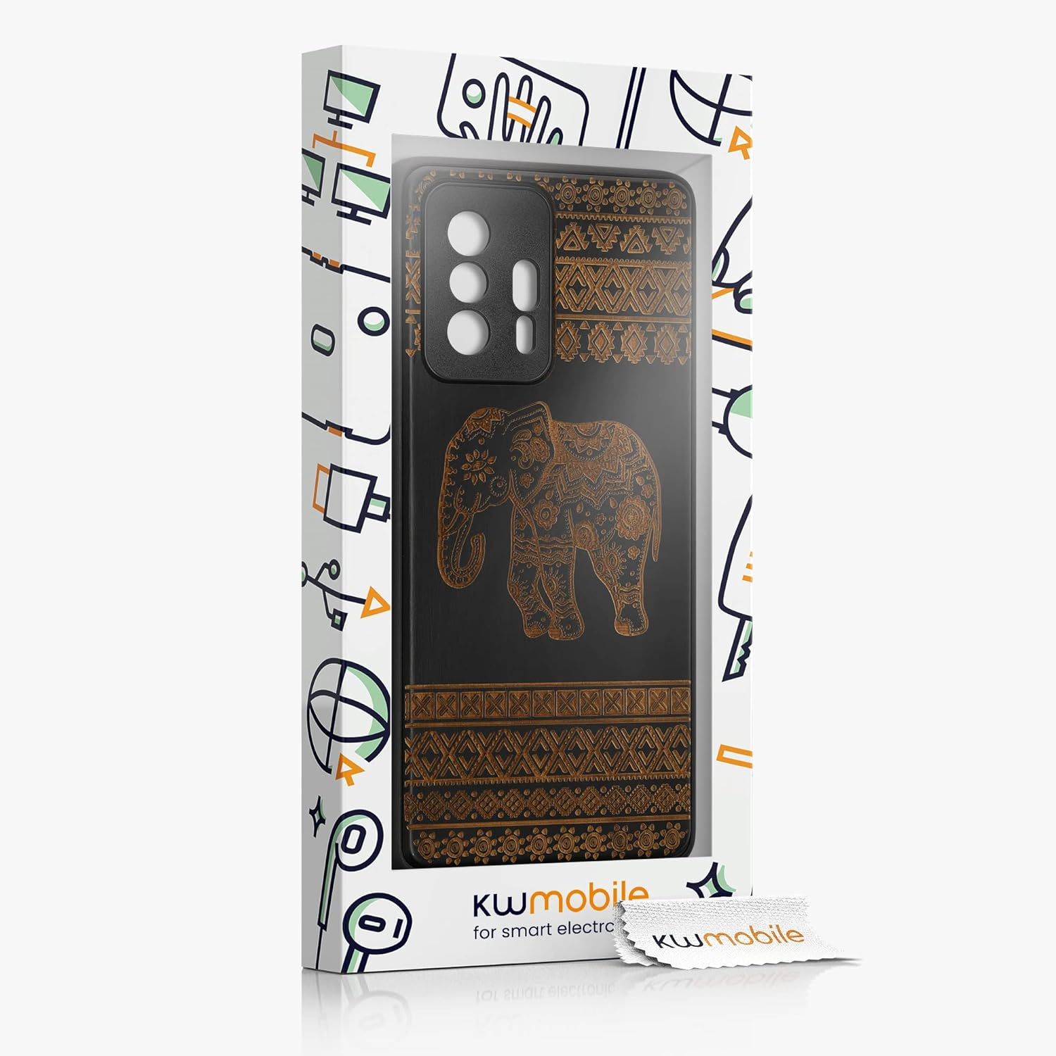 kwmobile Funda de madera compatible con Xiaomi 11T  11T Pro – Funda – Elefante de madera con patrón marrón claronegro