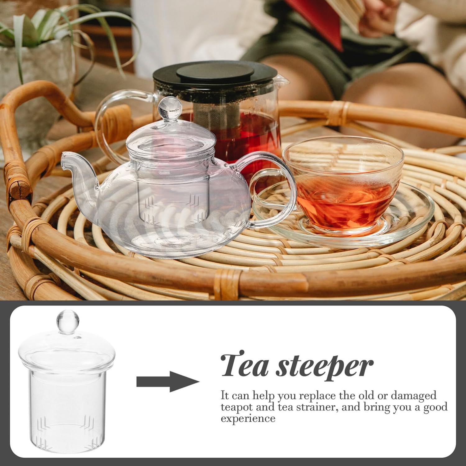 Tetera con infusor Infusor de té de vidrio universal con tapa, colador de té de repuesto, tetera de vidrio, infusor de té, taza de filtrado de té