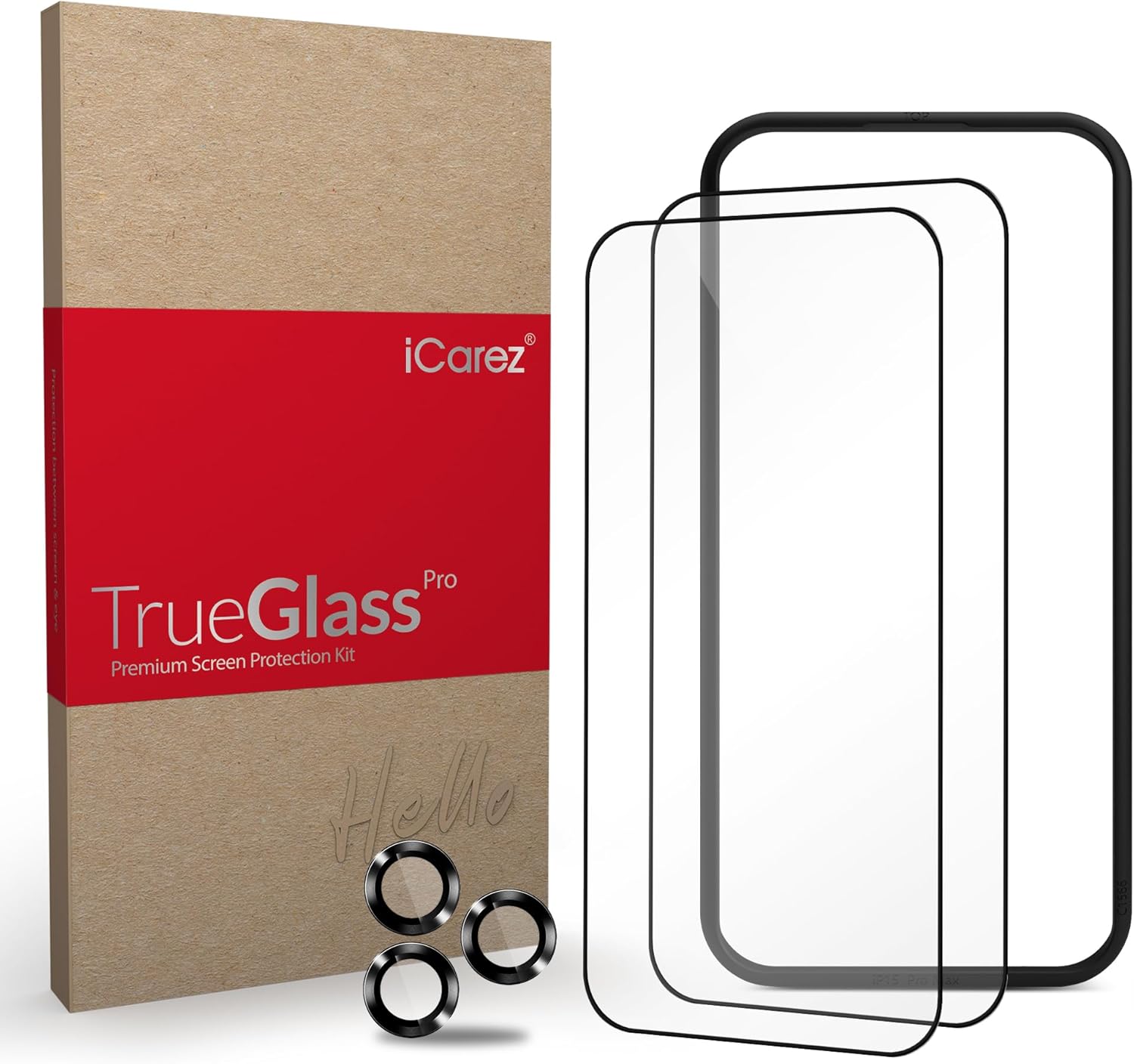 iCarez Protector de pantalla de vidrio templado antiluz azul para iPhone 15 Pro de 6.1 pulgadas 2023 (paquete de 2) instalación de bandeja