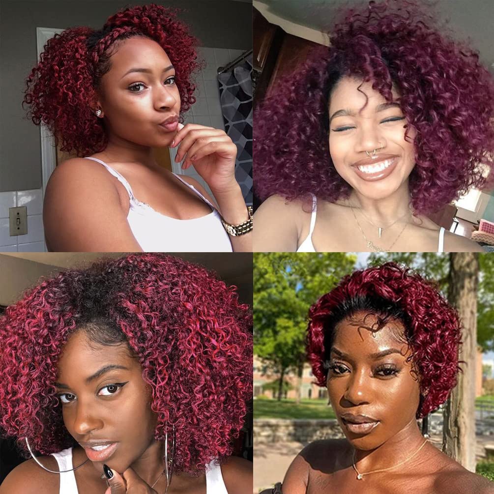 Paquetes de cabello humano rizado, paquetes de cabello humano rizado, 4 paquetes de cabello humano virgen brasileño 1B99J, 1.76 ozpaquete (8, 1B 99J)
