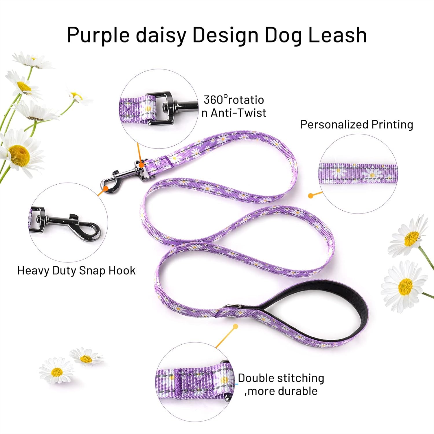 QQPETS Arnés para perro con correa  sin tirones ajustable para mascotas, clip trasero halter, collar básico, resistente, correa antitorsión de 5