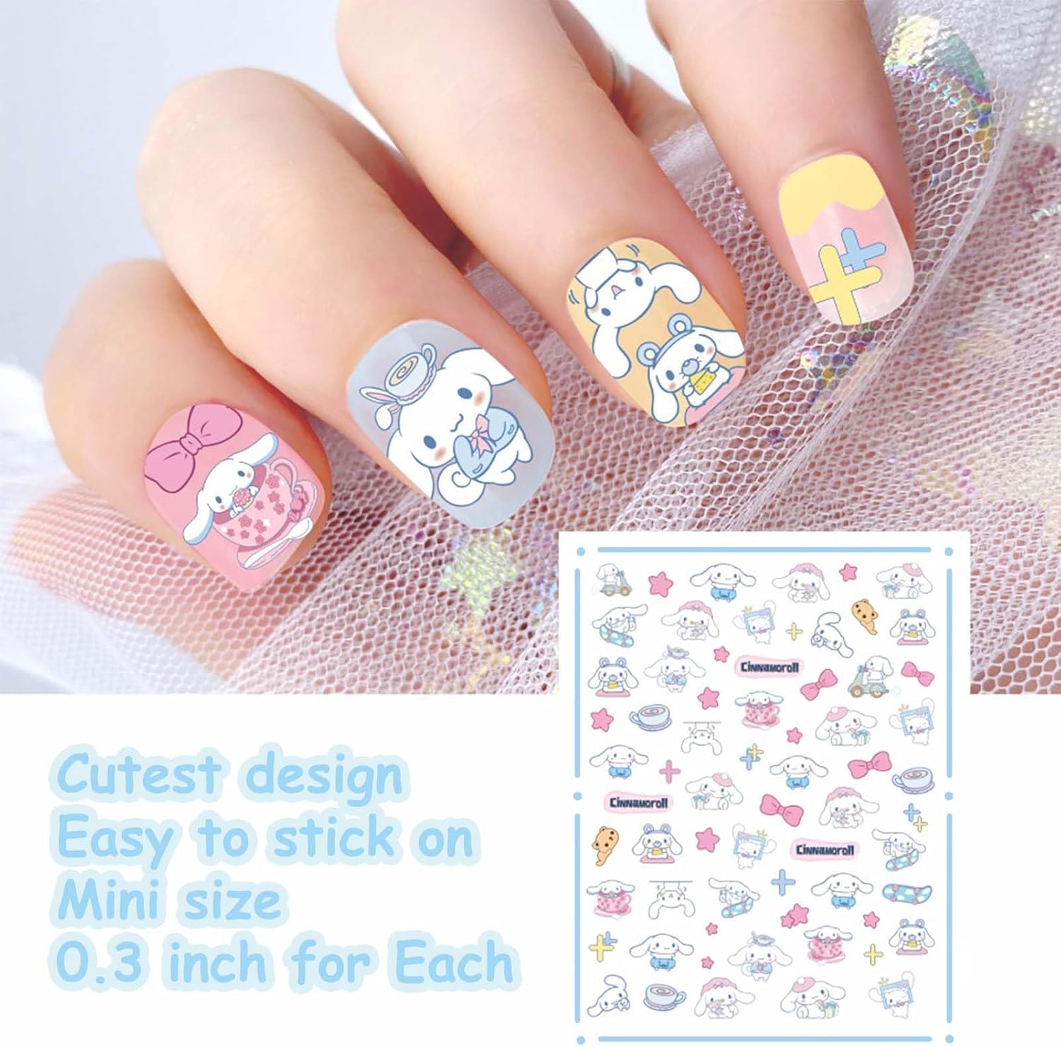 6 calcomanías pequeñas 3D para arte de uñas, accesorios Kawaii, pequeñas calcomanías de uñas lindas para niñas y mujeres, suministros de uñas rosas,