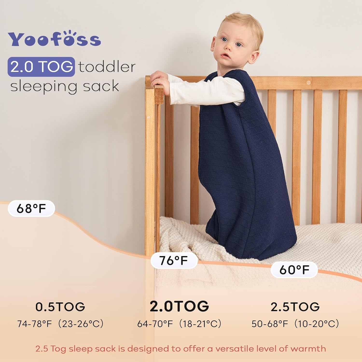 Yoofoss Saco de dormir para bebé de 0 a 6 meses, 2.0 TOG manta para bebé con cremallera de 2 vías, 100% tela de algodón, saco de dormir para recién