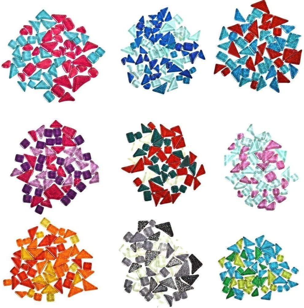 Azulejos de mosaico de colores mixtos de 7.05 oz brillantes piezas de mosaico de cristal de colores brillantes vidrieras a granel formas surtidas