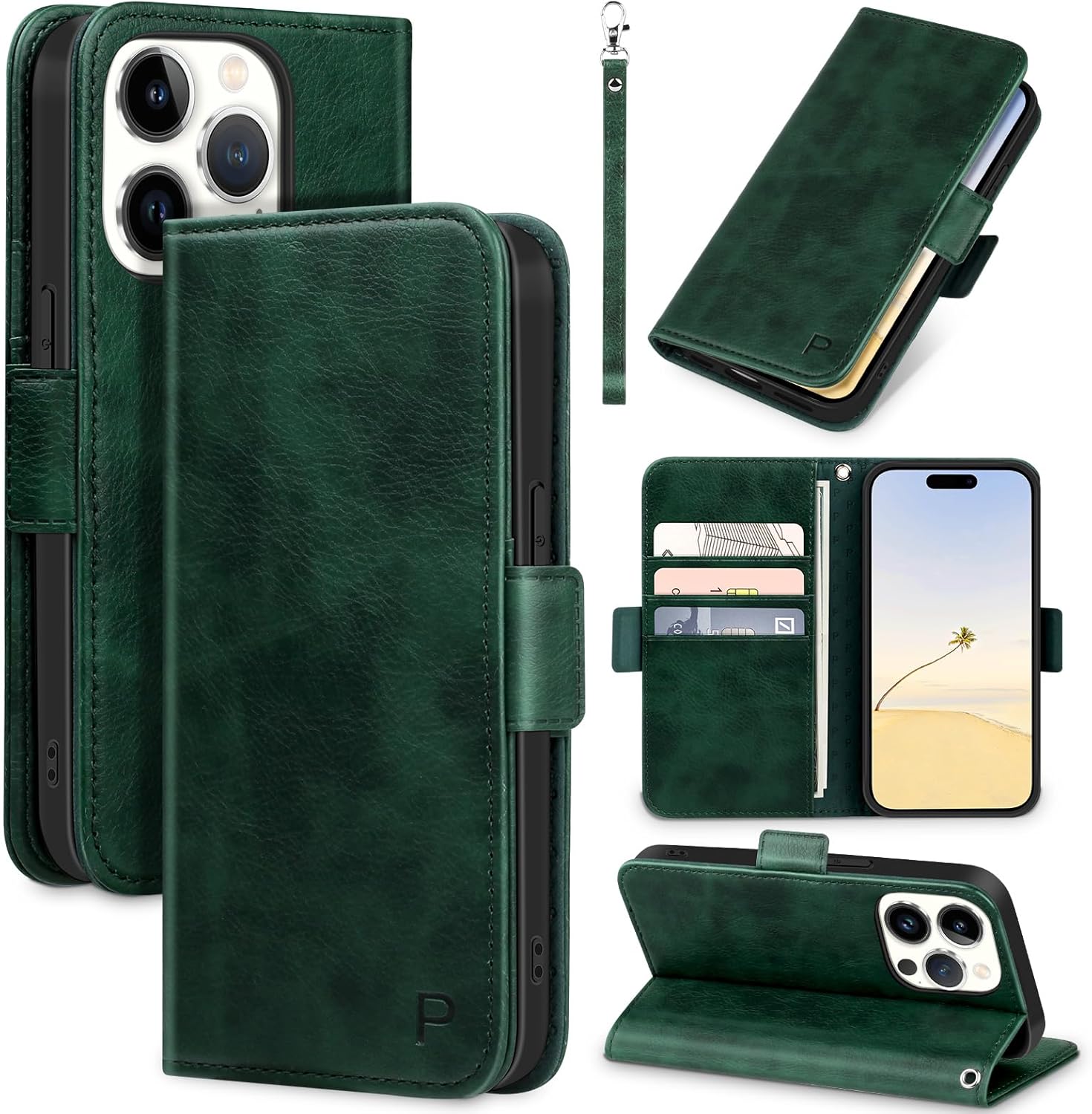 Bizzib Funda de piel tipo cartera con tarjetero bloqueo RFID 360 protección completa a prueba de golpes, cierre magnético, con ranuras para tarjetas
