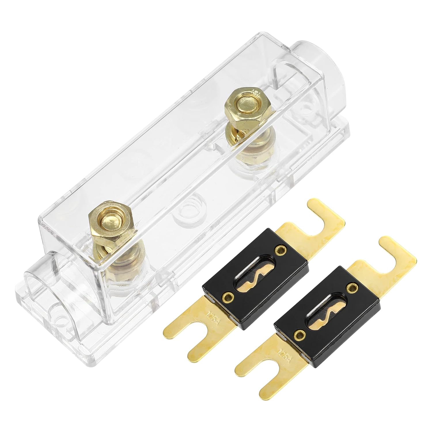 X AUTOHAUX 1 juego de fusibles ANL en línea de calibre 0, 4, 8 para audio de automóvil, bloque de fusibles transparente con 2 fusibles de 125 A