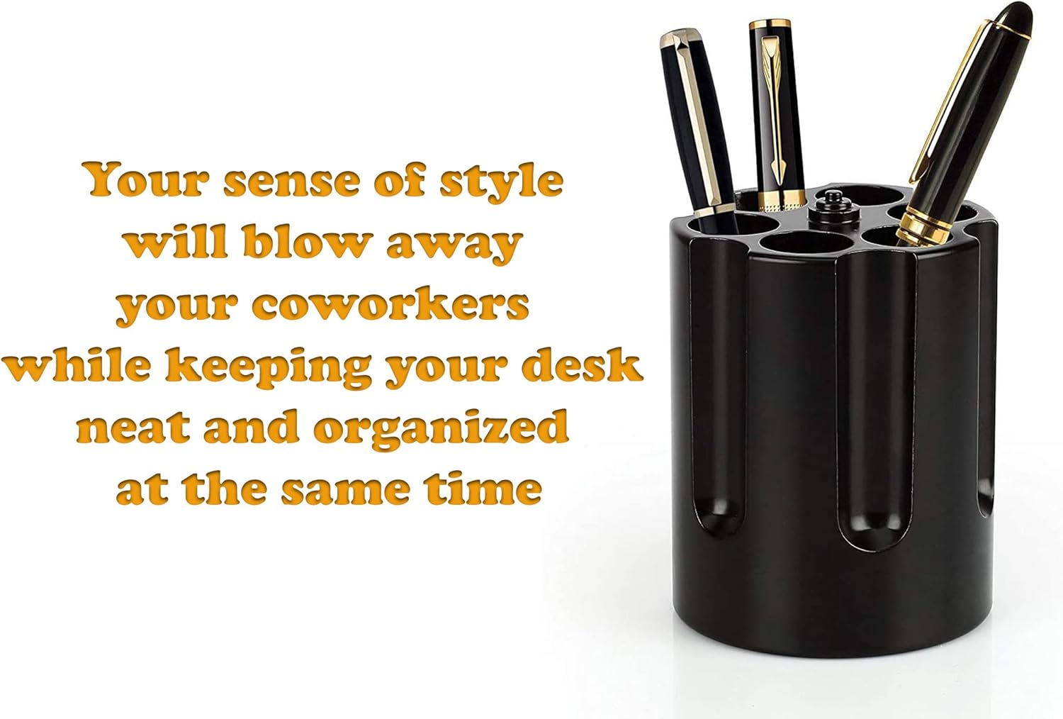 Caliber Gourmet Revolver Pen Holder, Paper Weight, Desktop Organizer, black, Cast Aluminum Heavy Duty holder – Office Accessory, Christmas Gift