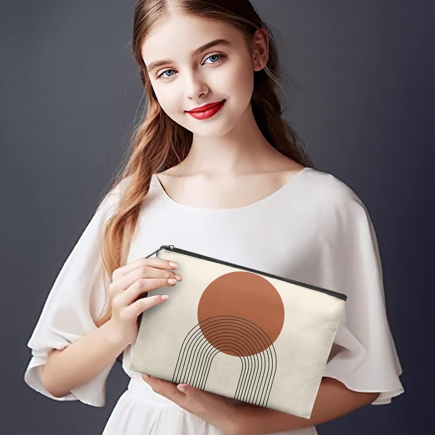 Bolsas de maquillaje de lunares en blanco y negro, patrón circular, bolsa de cosméticos, bolsa de aseo de viaje para mujeres y niñas, Redonda