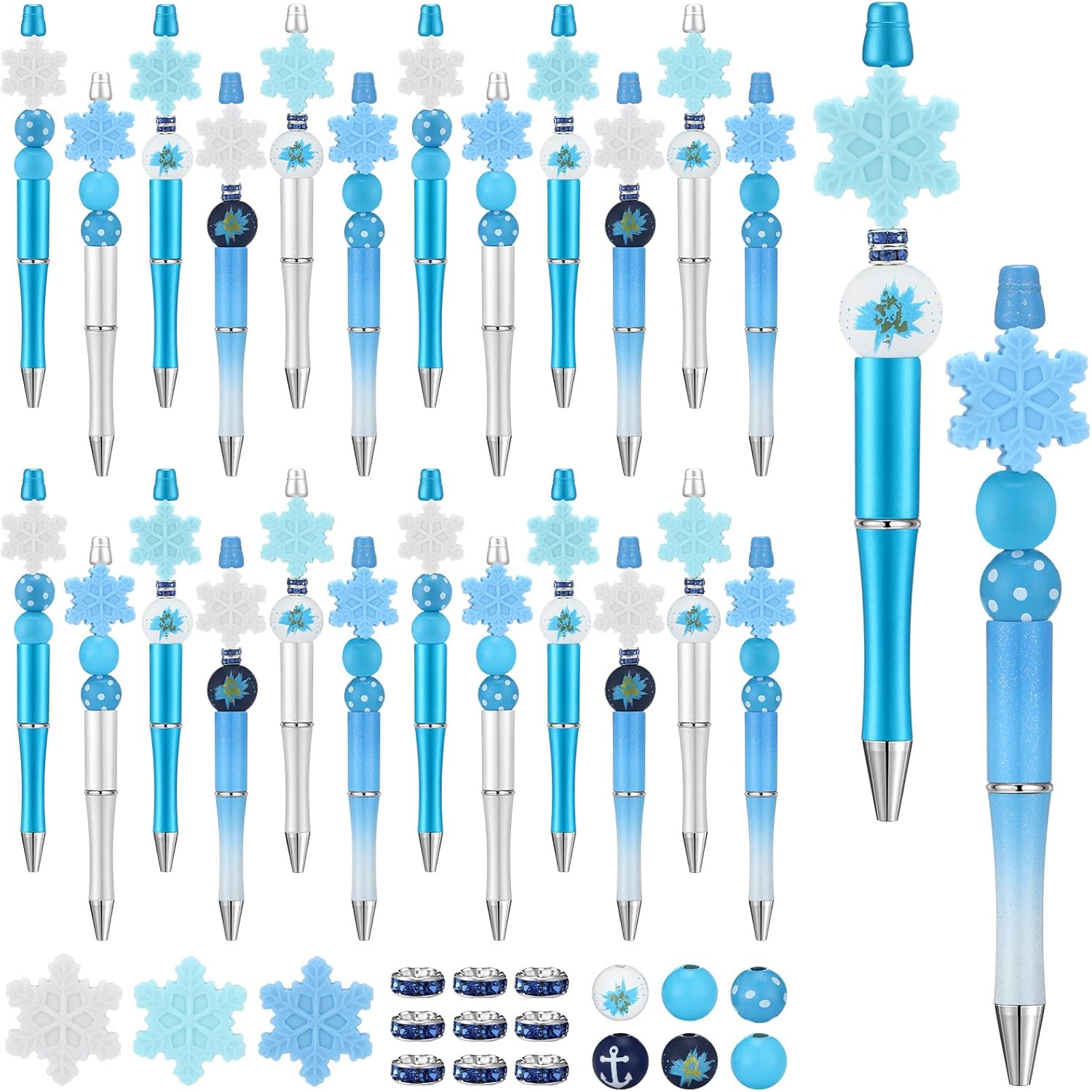 Ctosree Juego de 36 bolígrafos con cuentas, bolígrafos de silicona con cuentas de copo de nieve a granel, bolígrafos de cuentas de invierno, regalos