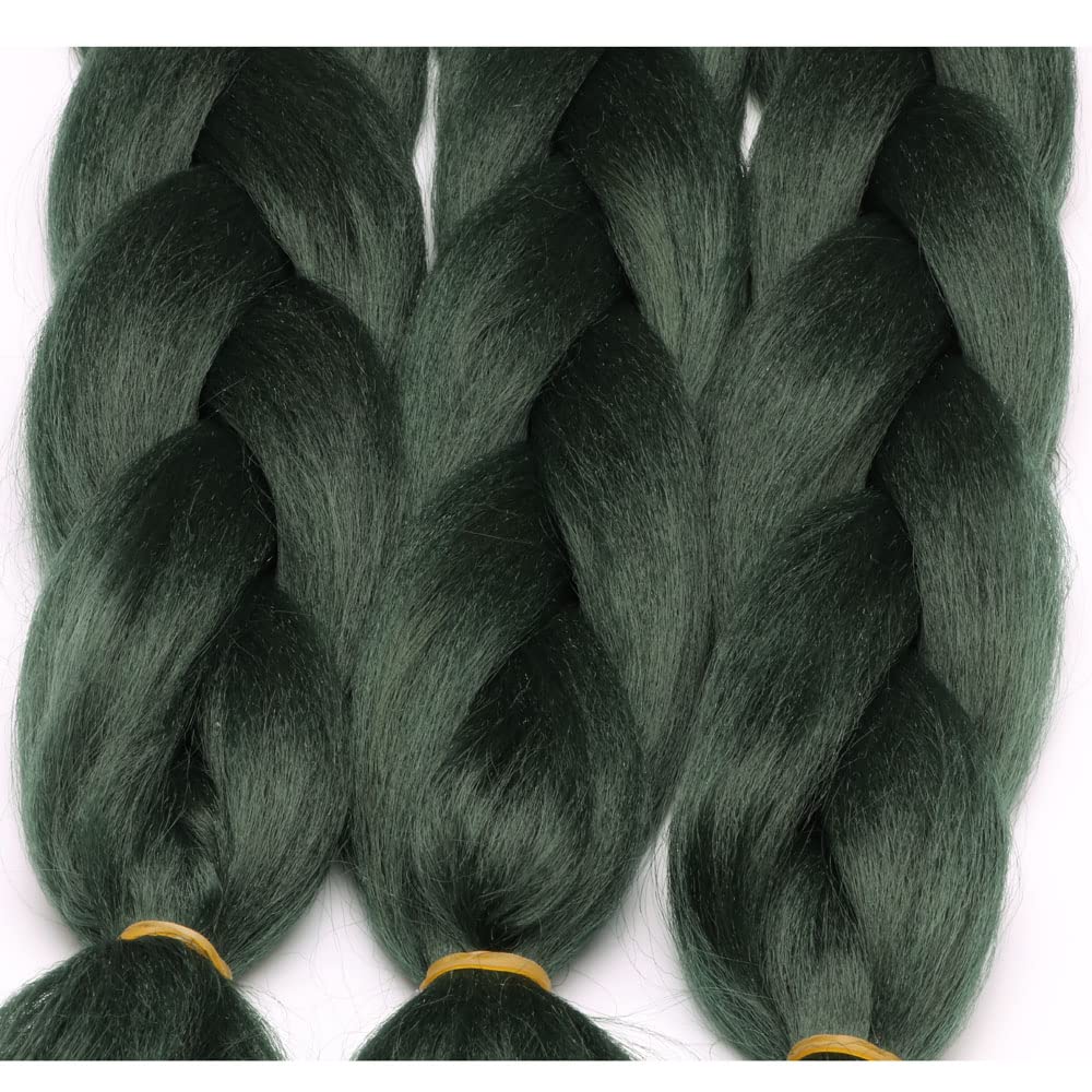 Extensiones de cabello original Jumbo trenzas, color verde oscuro puro, 3 unidades, 24 pulgadas, 3.53 ozunidad para trenzar caja trenzada (verde