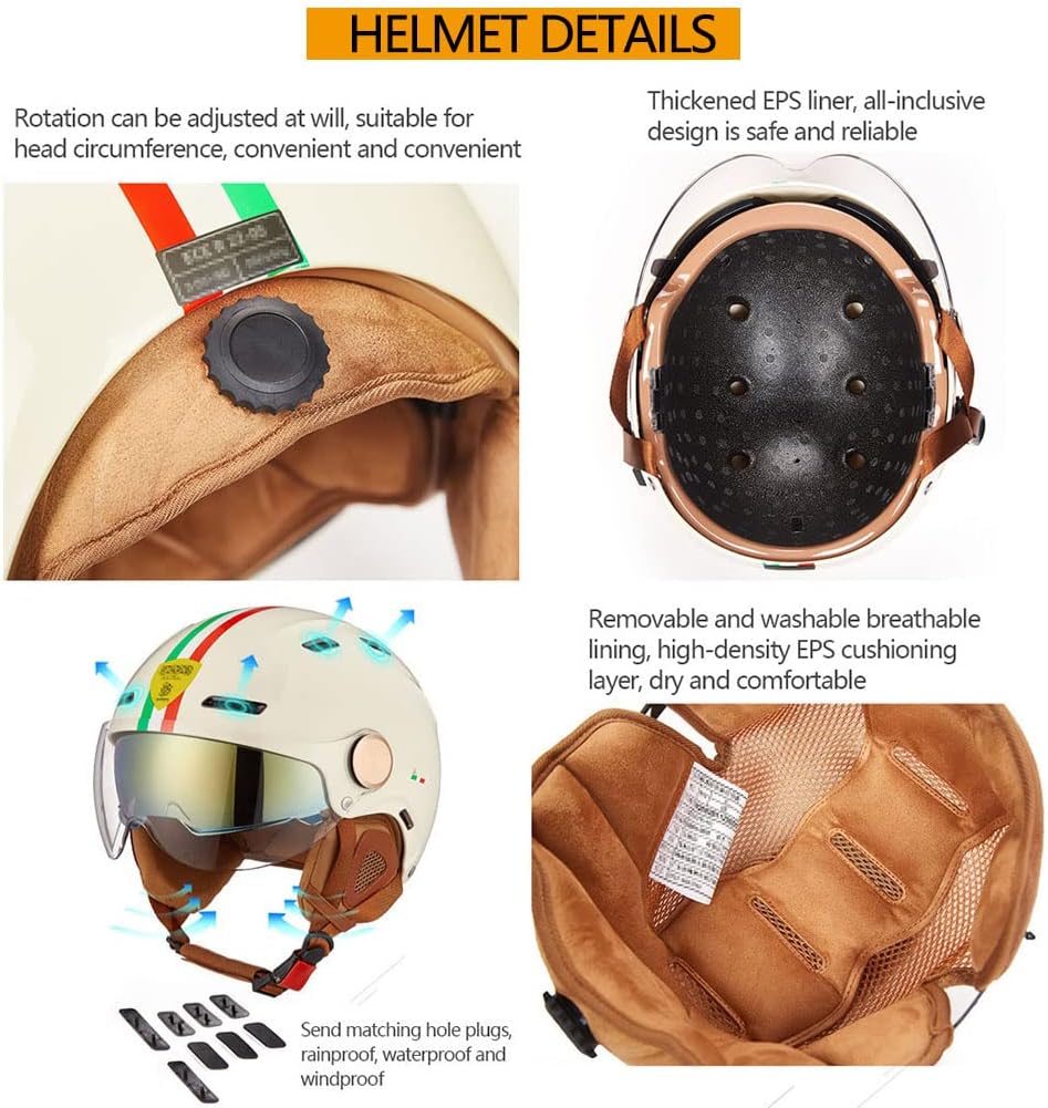 Vespa – Casco abierto retro eléctrico para motocicleta, medio casco con doble visera, certificado por DOT, para hombres y mujeres, ATV Street