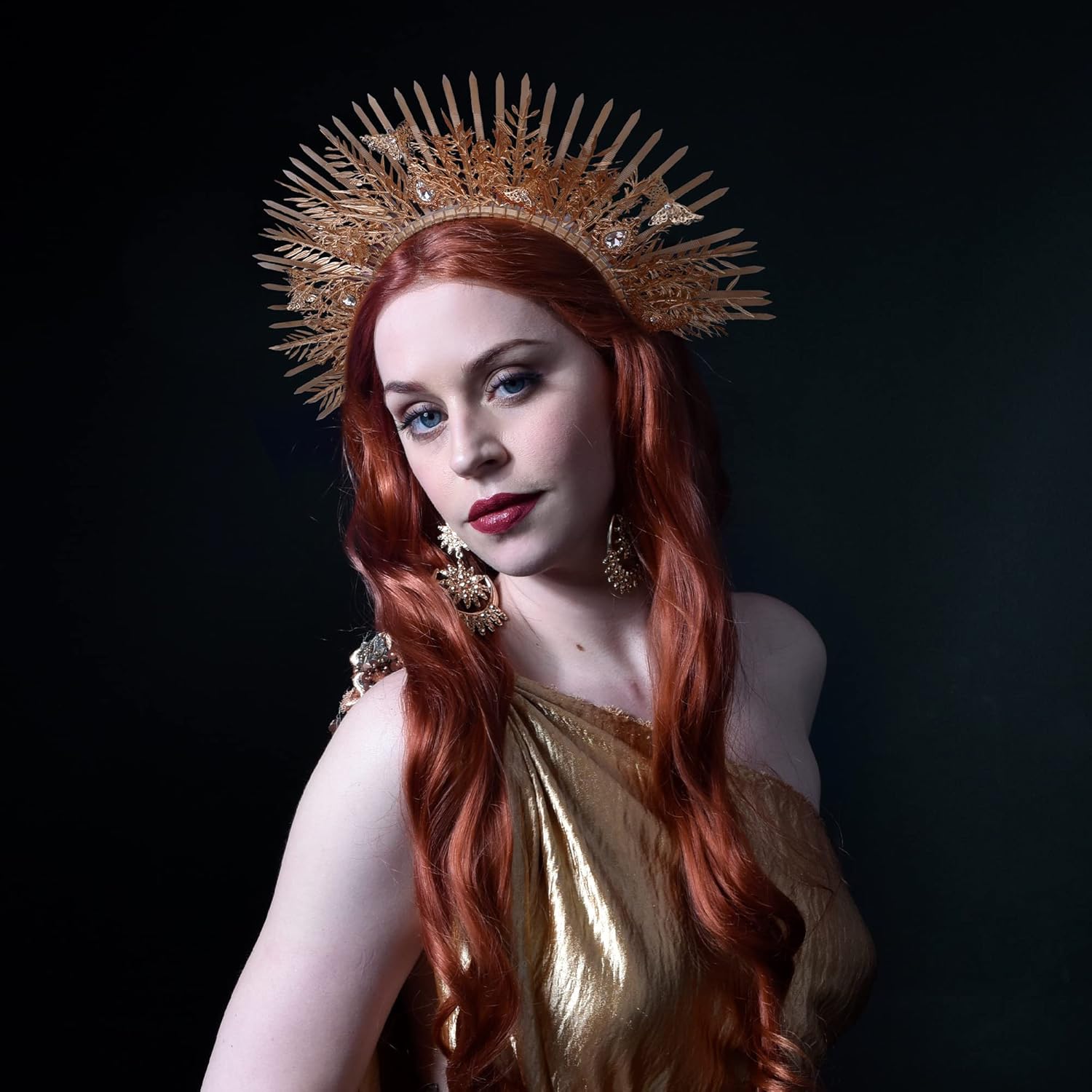 Halo Crown Headband Gold – Spike Zip Tie Headwear Virgin Mary Headpiece Birthday Sunburst Tiara for Women Wedding Photoshoot Festival Costume with