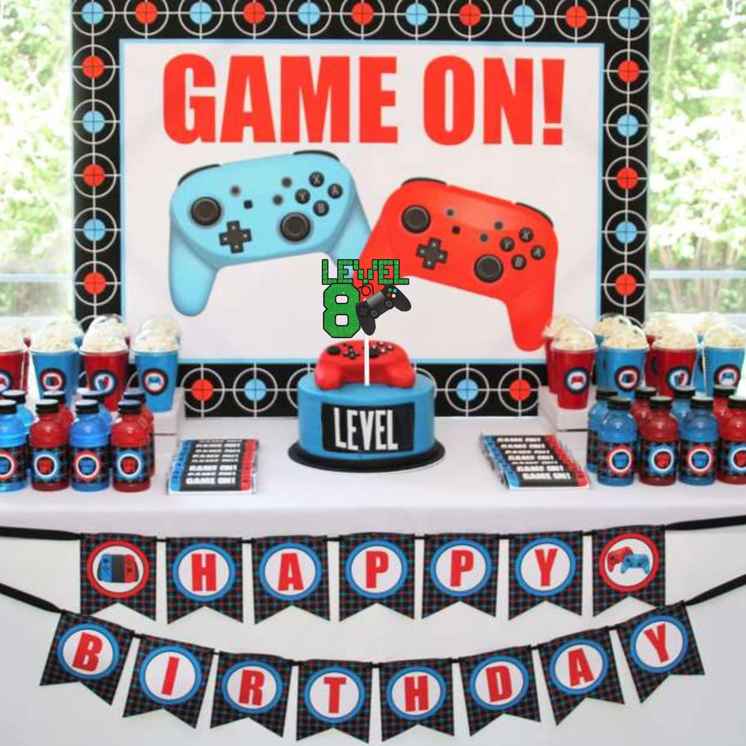 Decoración para pastel de nivel 8 de videojuegos  Decoración perfecta para fiesta de cumpleaños o fiesta temática de videojuegos para adolescentes